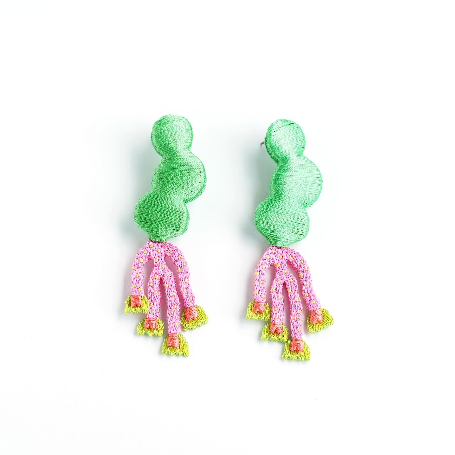 Nana Watanabe Women's Noi Embroidery Earrings - Green In Green
