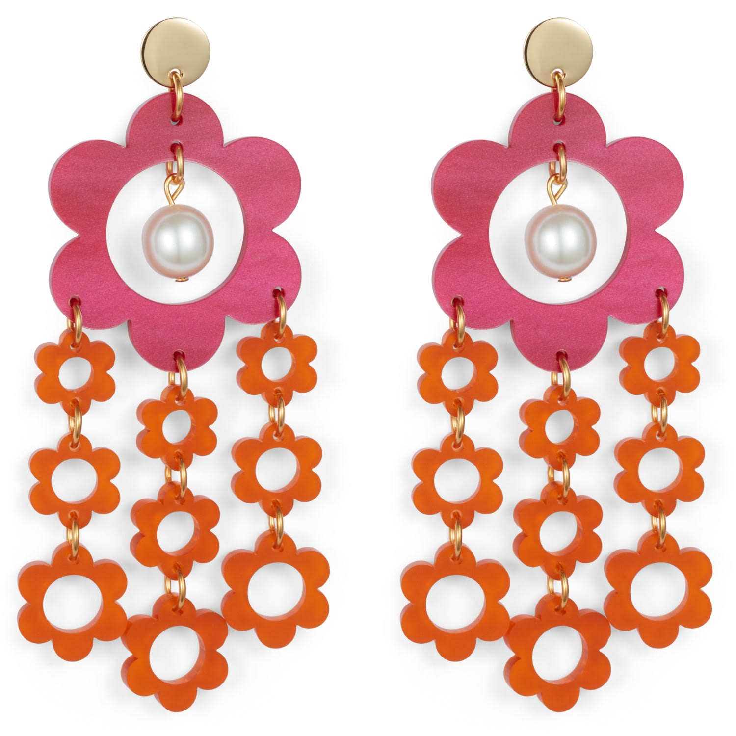 Women’s Pink / Purple Flower Chandelier Earrings - Cerise & Orange Toolally