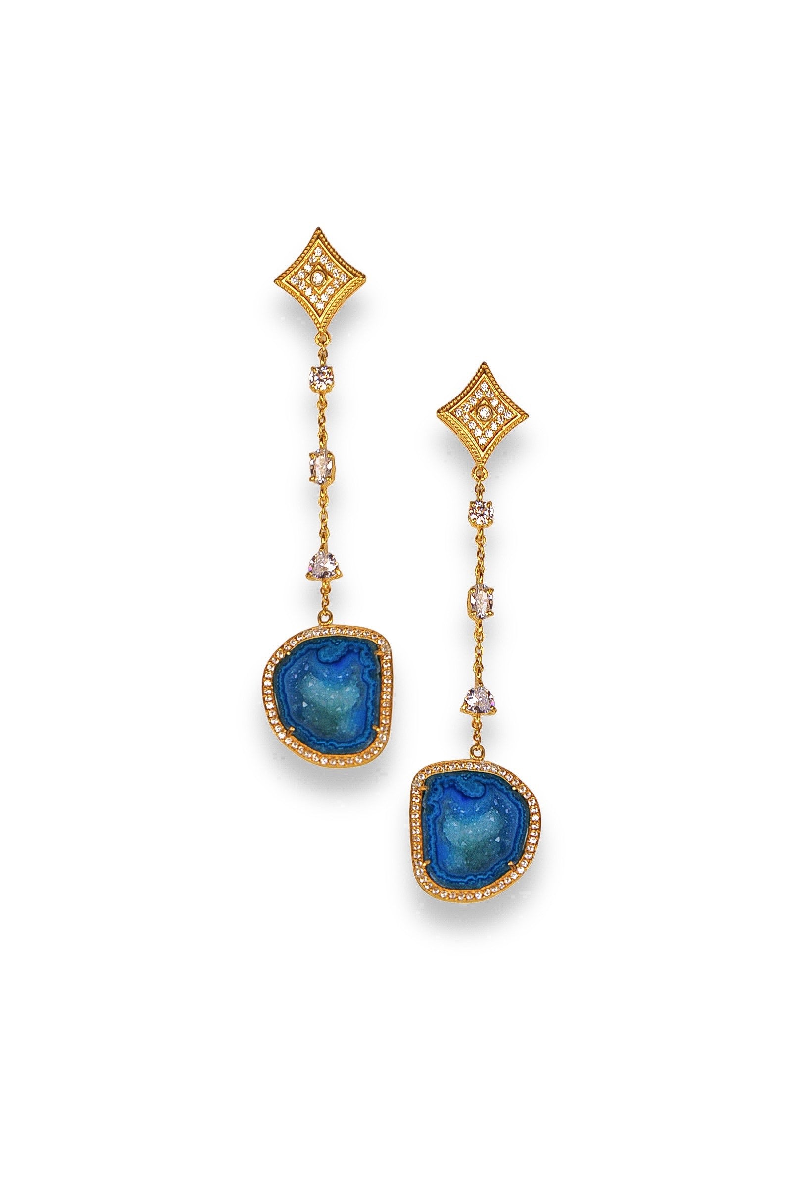 Women’s Blue Geode & Crystal Statement Drop Earrings Amina Johan