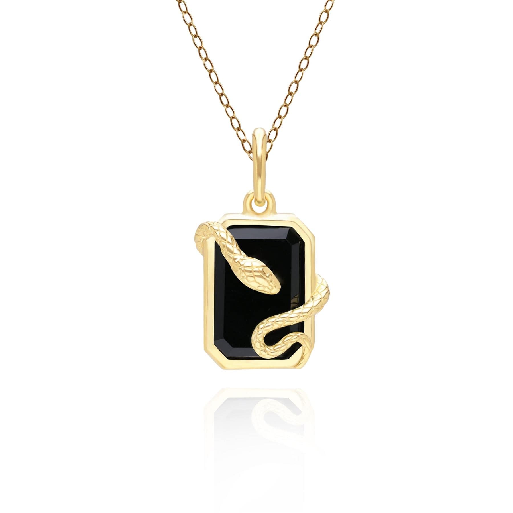 Women’s Gold / Black Black Onyx Snake Wrap Pendant In Gold Plated Sterling Silver Gemondo