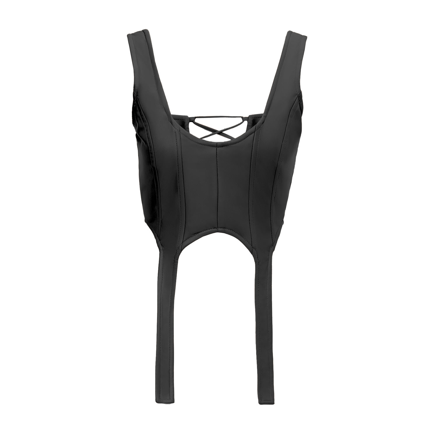 Bluzat Women's Black Leather Panelled Corset Top In Black