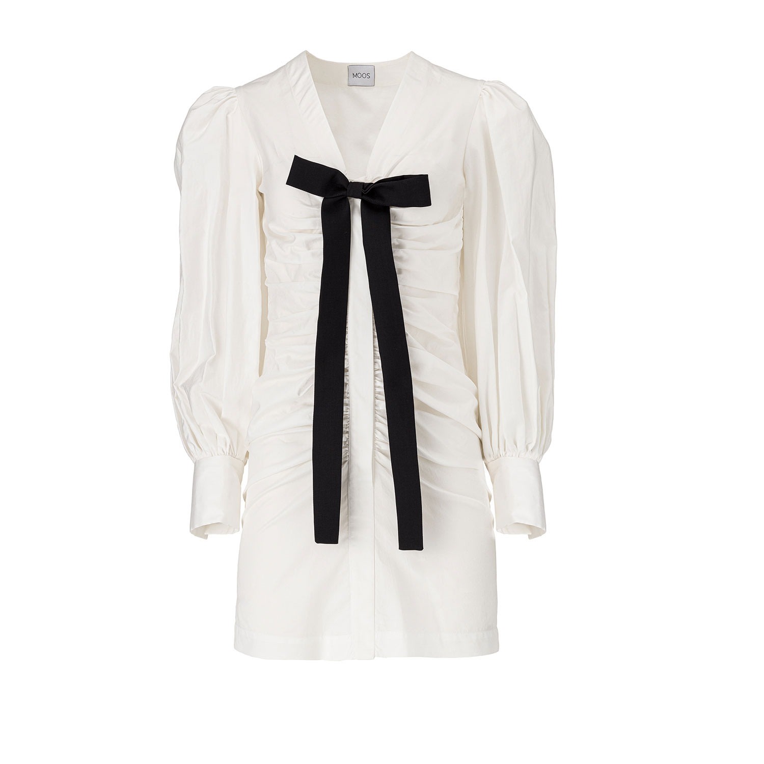 Moos Studio Women's White Gathered Mini Dress With Bow In White