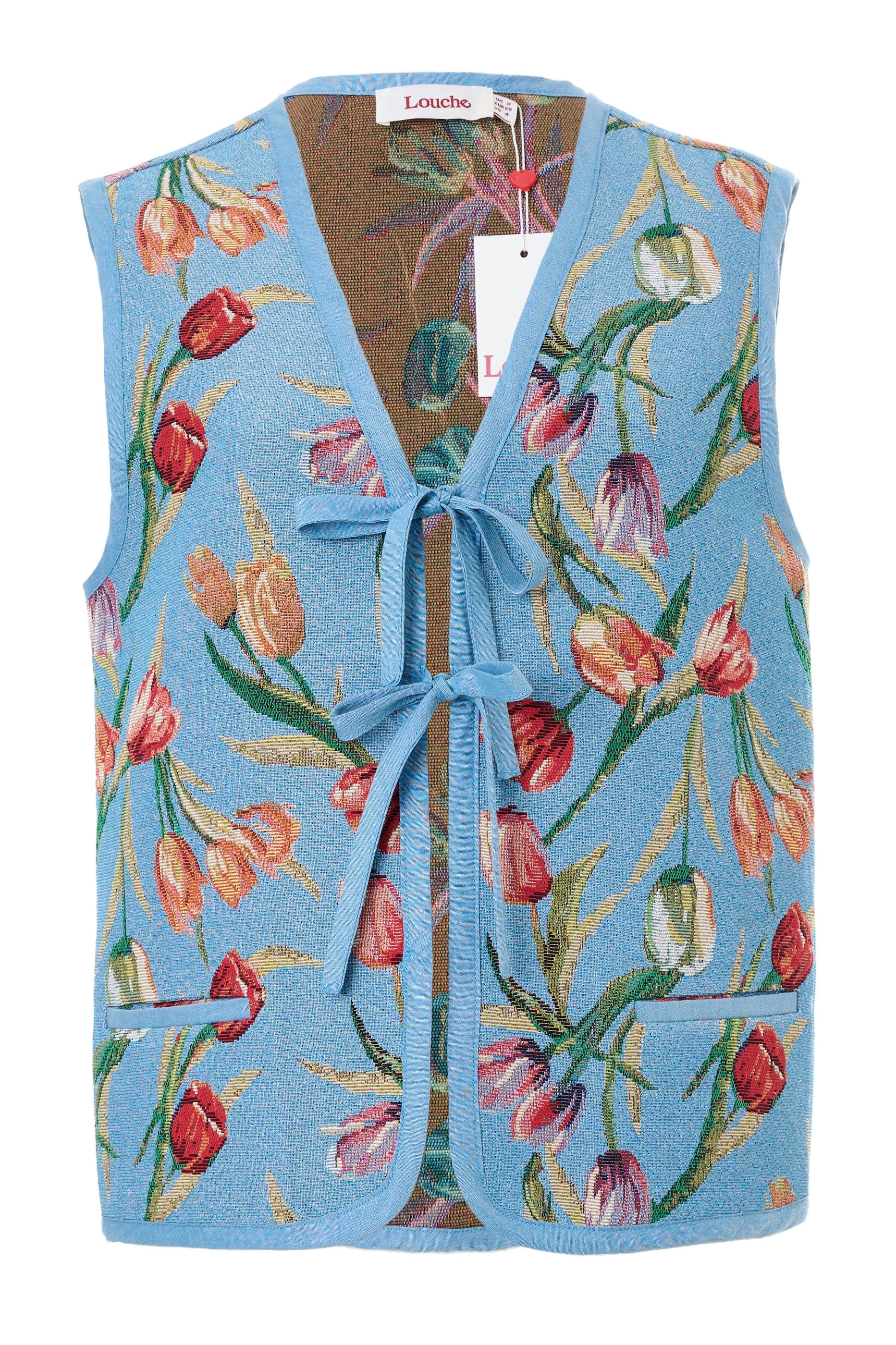 Louche Women's Claude Tulip Jacquard Tie Front Waistcoat - Blue In Blue