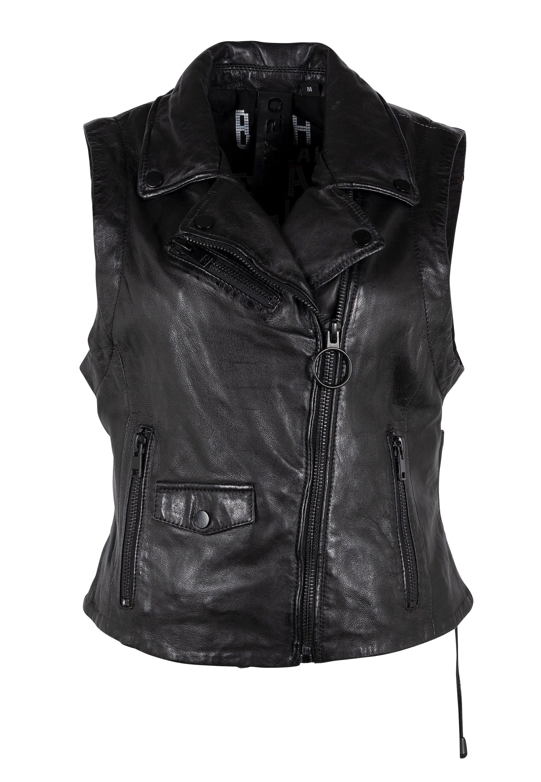 Mauritius Women's Lovy Leather Vest, Black In Black
