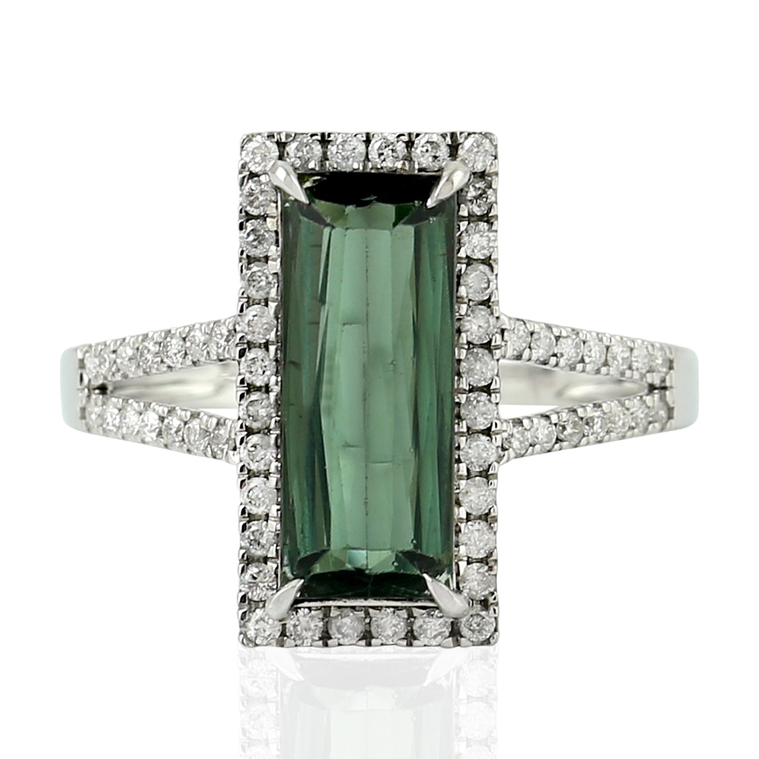 Women’s Green / White 18K White Gold Diamond Green Tourmaline Cocktail Ring Handmade Jewelry Artisan