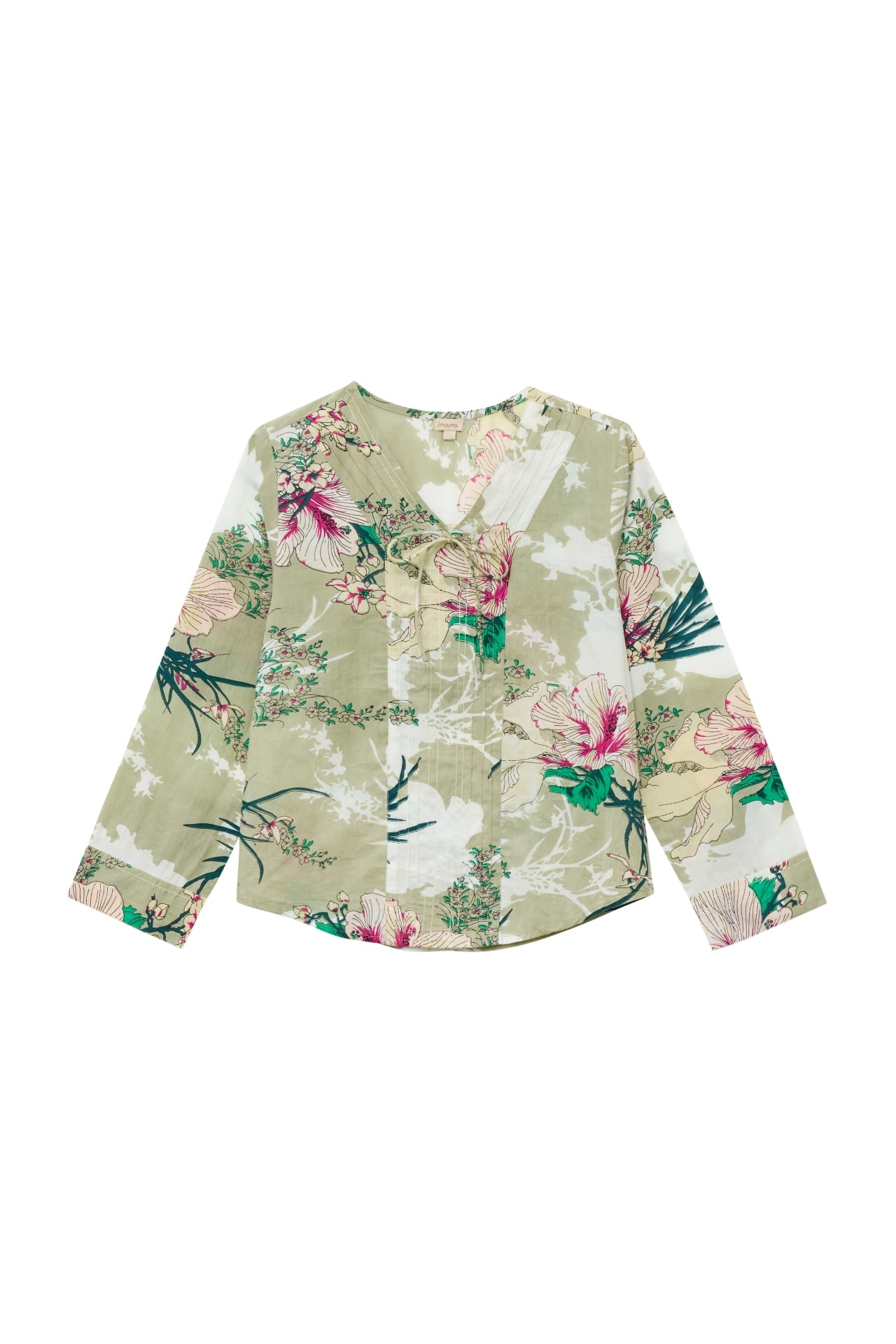 Inara Green Tropical Women's Cotton Top In Animal Print