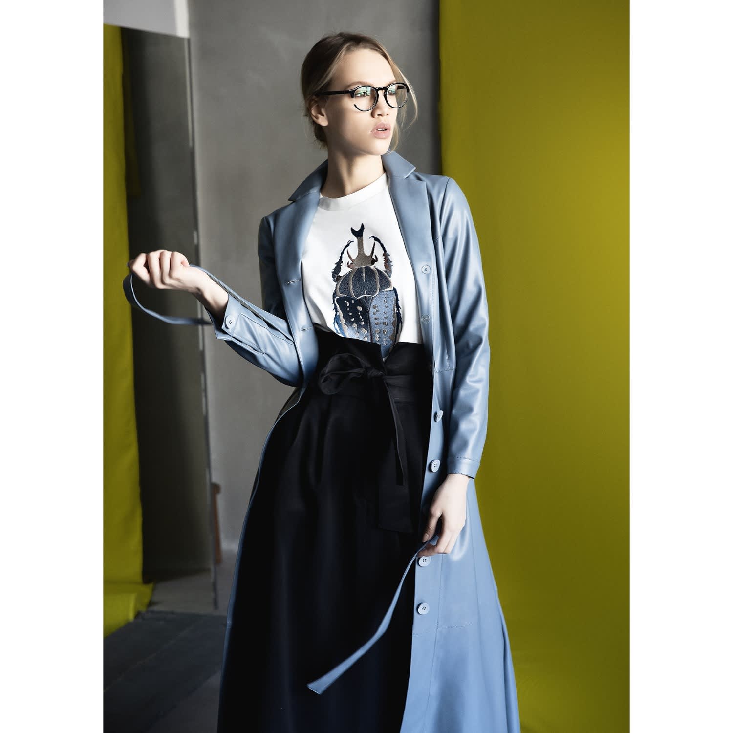 meltthelady wing collar trench coat blue-