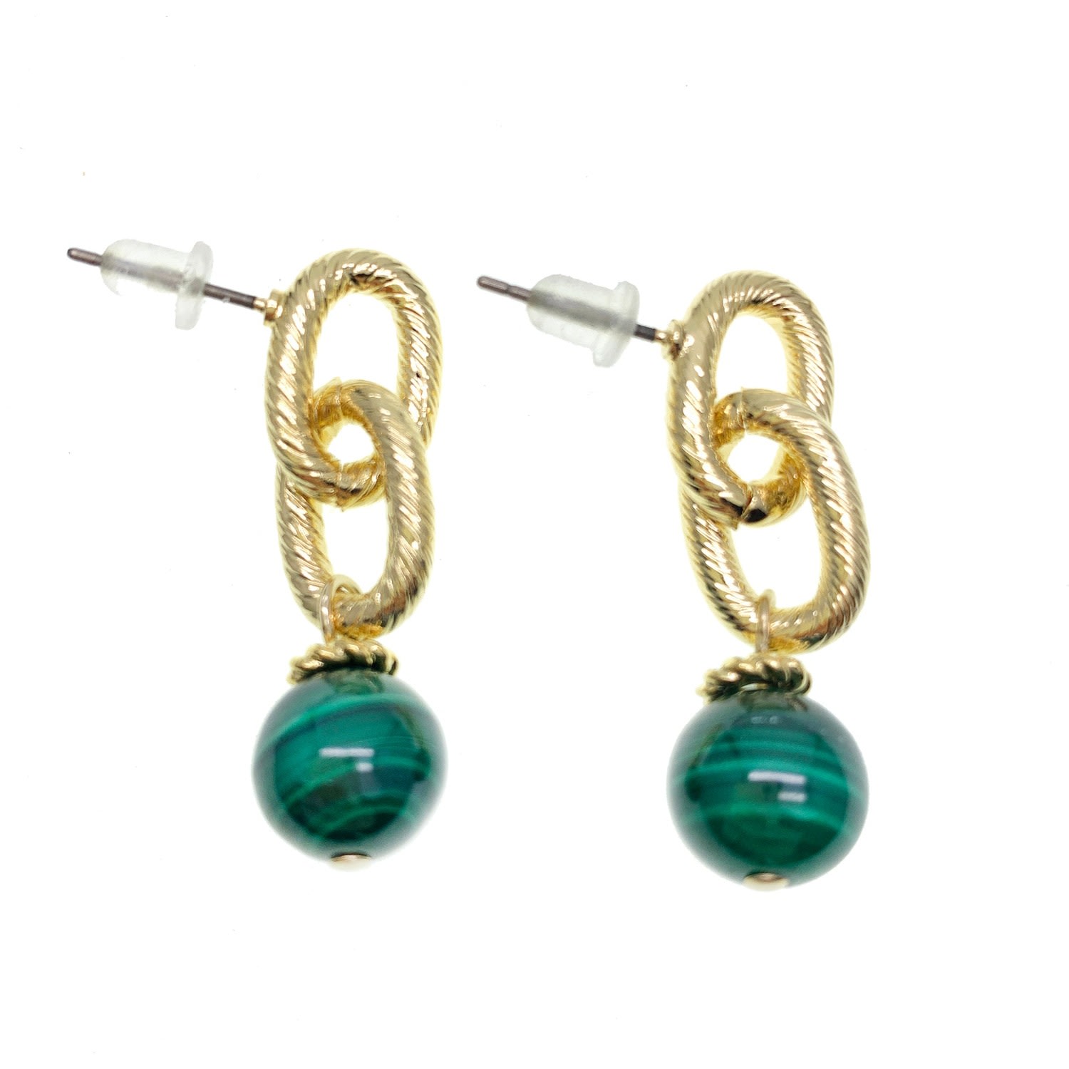 Women’s Green Round Malachite Chain Earrings Farra