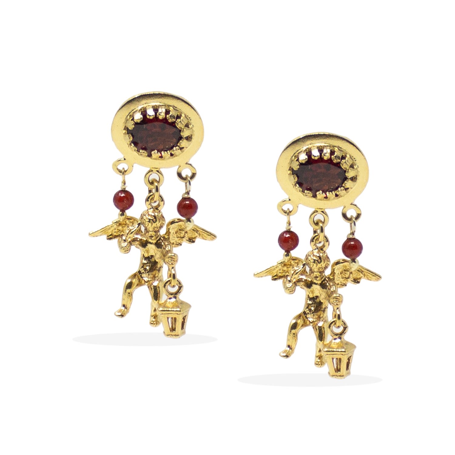 Women’s Gold / Red Cherubini Garnet Earrings Vintouch Italy