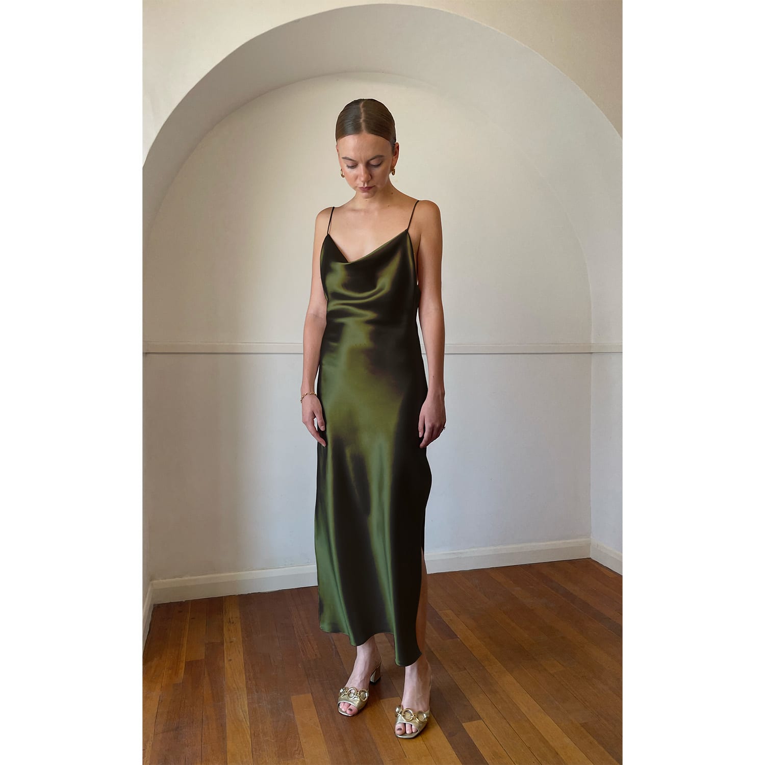 Joanie Classic Bias Cut Slip - Military Green | CREASE | Wolf & Badger