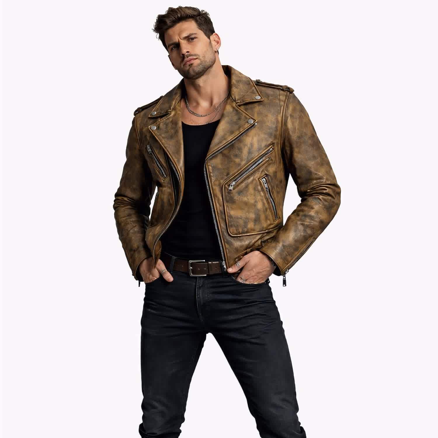 Dirt Biker Vintage Biker Leather Jacket | ZastaStudio | Wolf & Badger