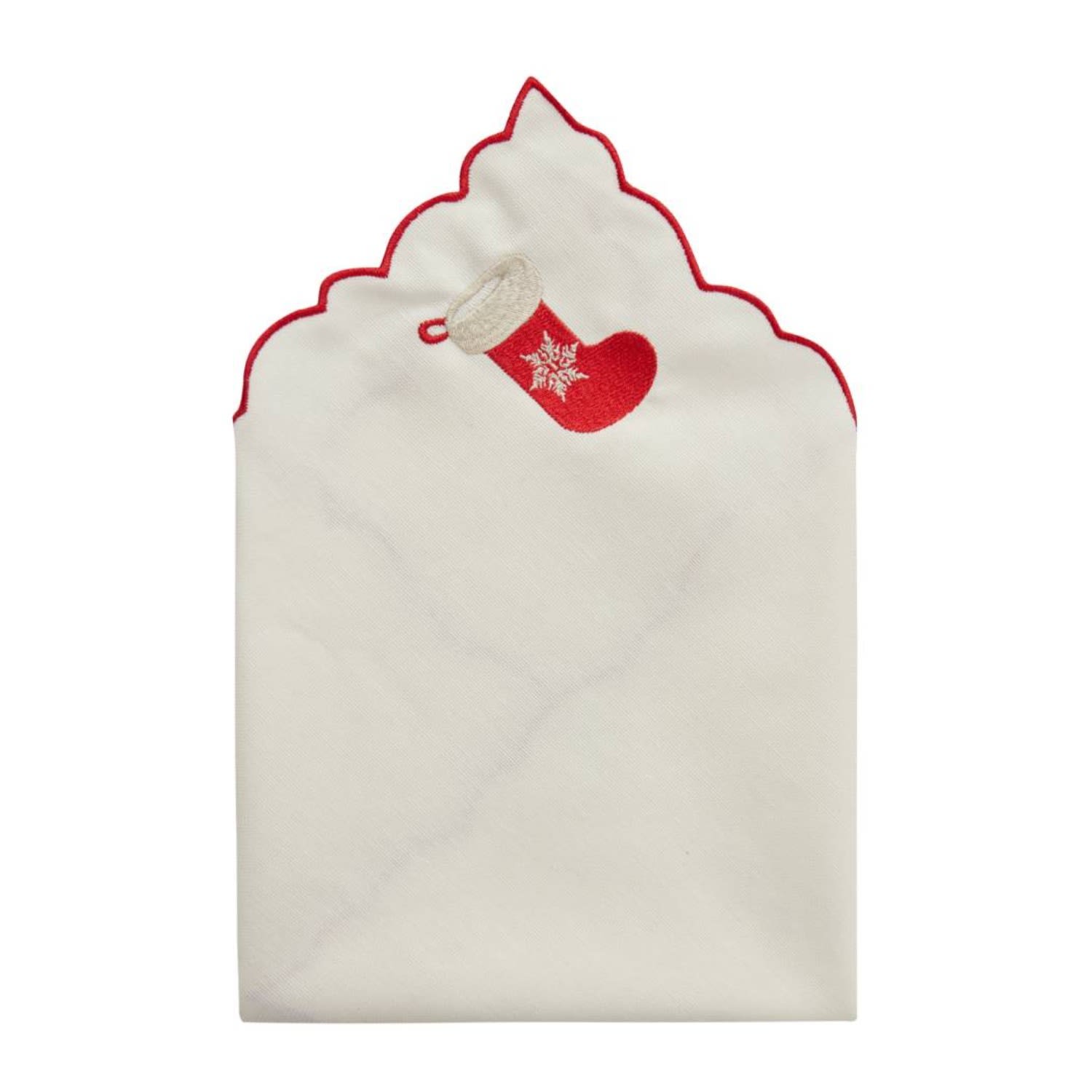 Km Home Collection White Christmas Stockings Embroidery Cotton Napkins Set Of Two In White