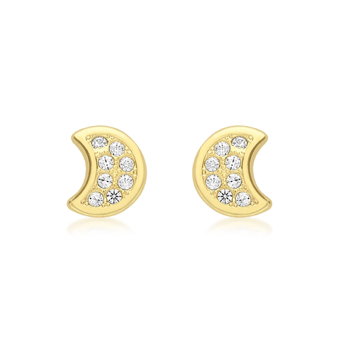 Women’s Pav Moon Gold Stud Earrings With Cubic Zirconia Posh Totty Designs