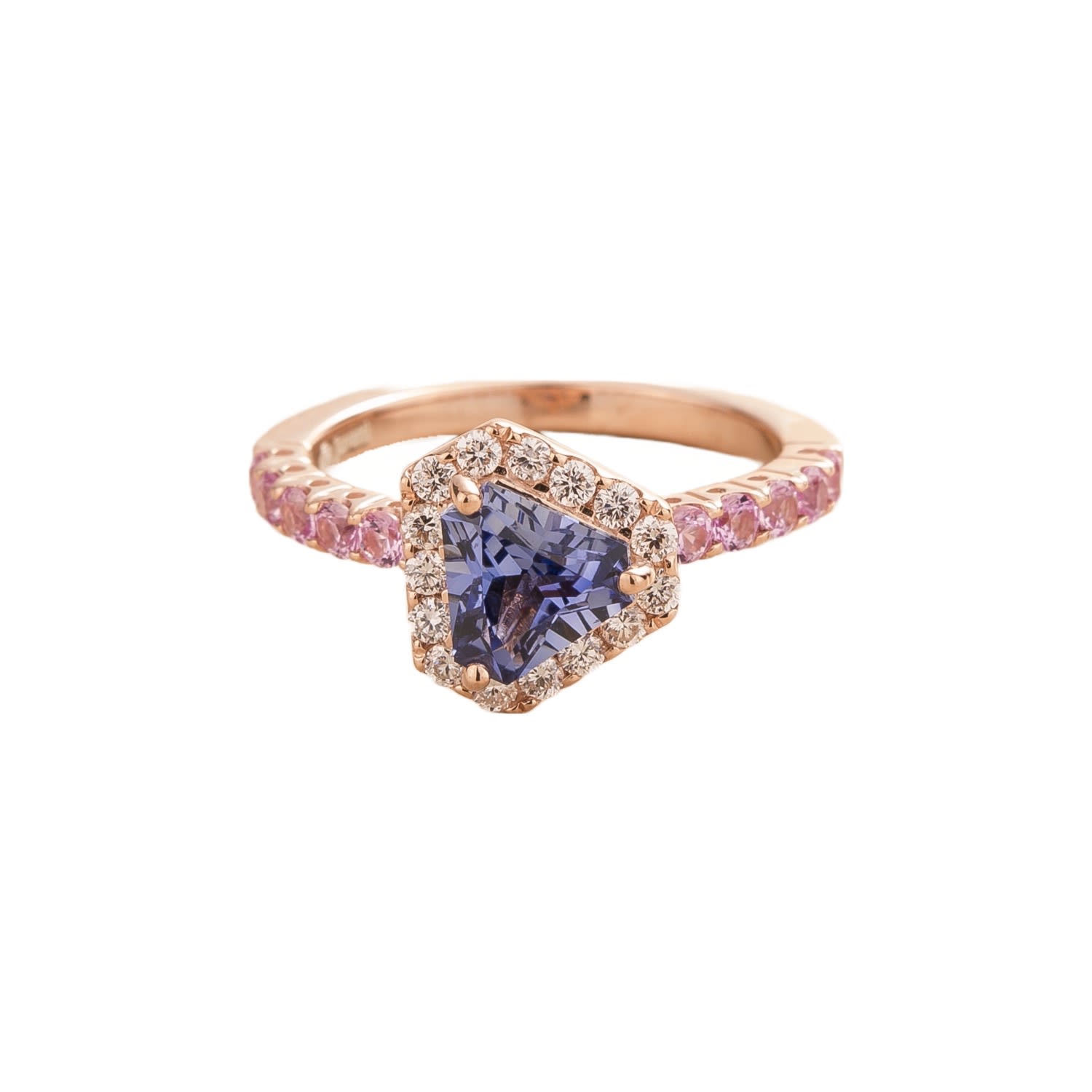 Juvetti Women's Rose Gold / Orange / Blue Diana Rose Gold Ring Ceylon Blue Sapphire Diamond Pink Sapphire