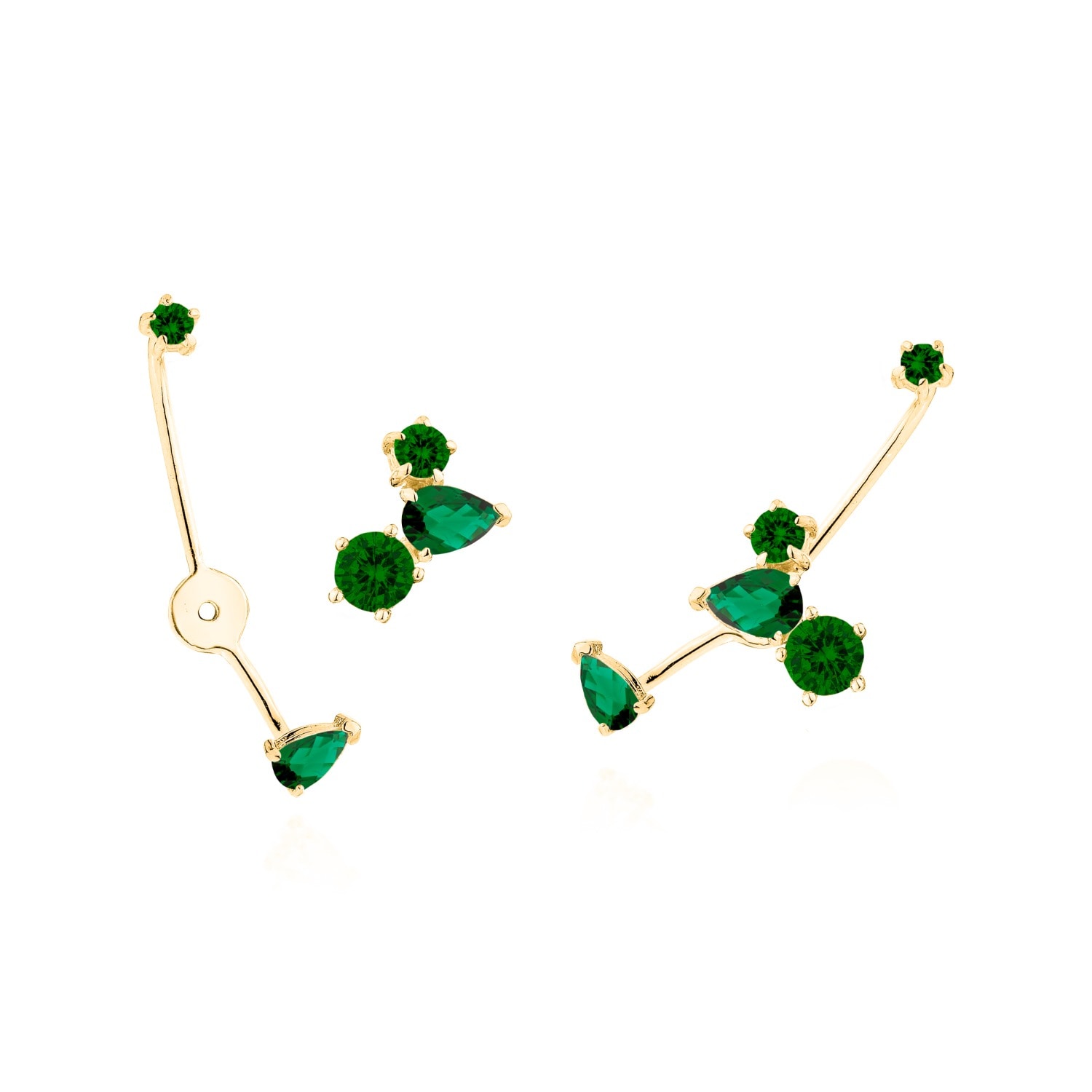 Sally Skoufis Women's Green / Gold Pure Ear Crawler With Man Made Emeralds In 18k Gold Vermeil