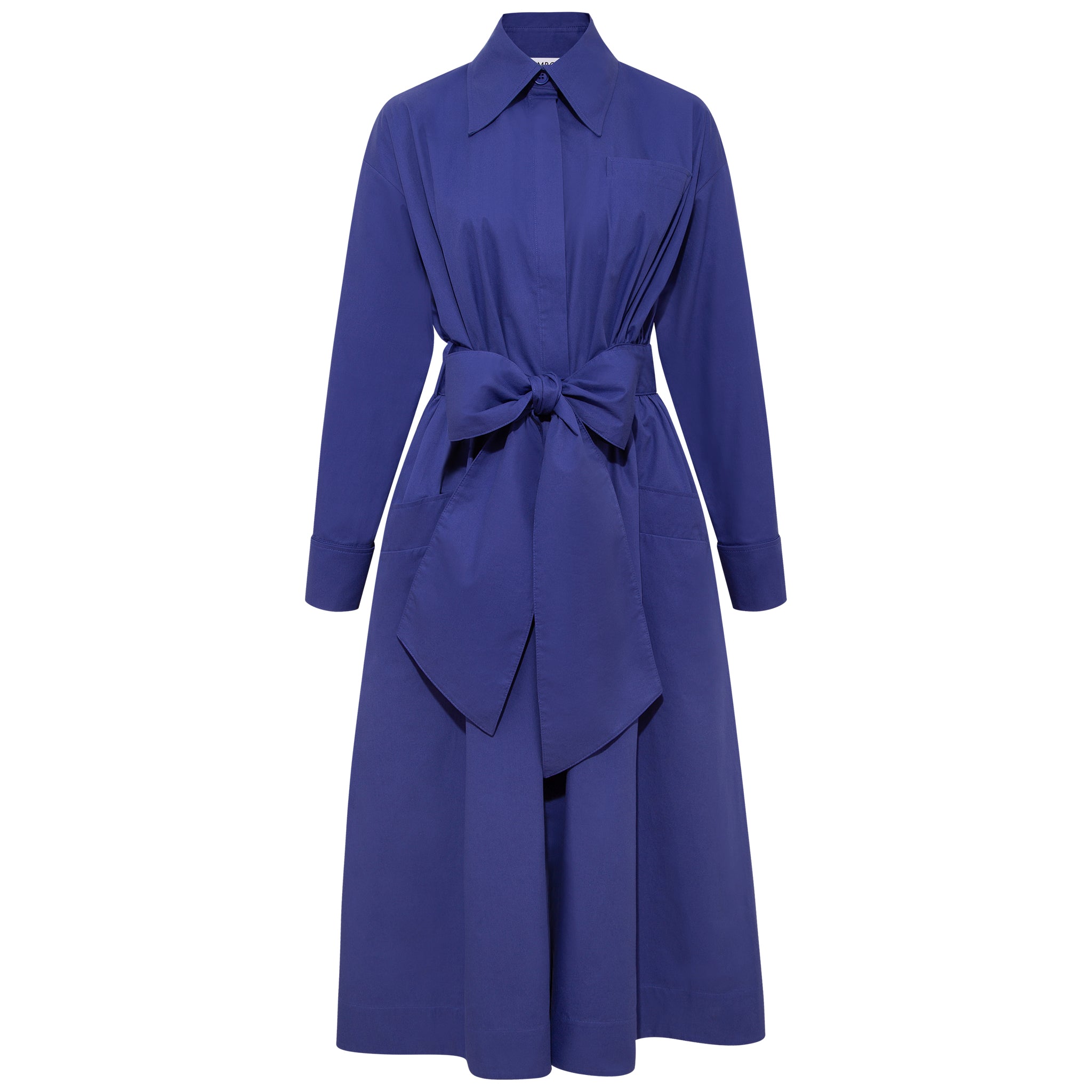 Femponiq Women's Cotton Belted Gathered Maxi Shirt Dress / Vivid Blue In Blue