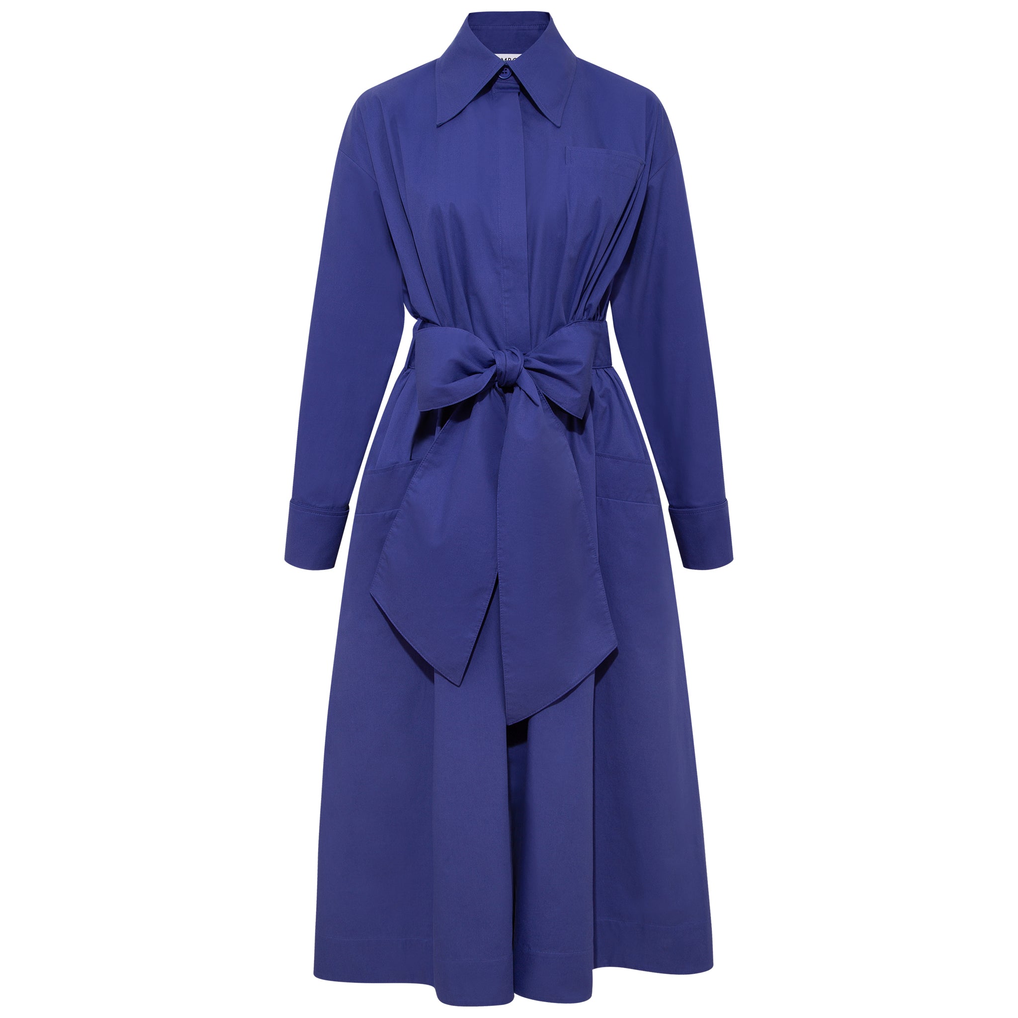 Women’s Cotton Belted Gathered Maxi Shirt Dress / Vivid Blue Small Femponiq