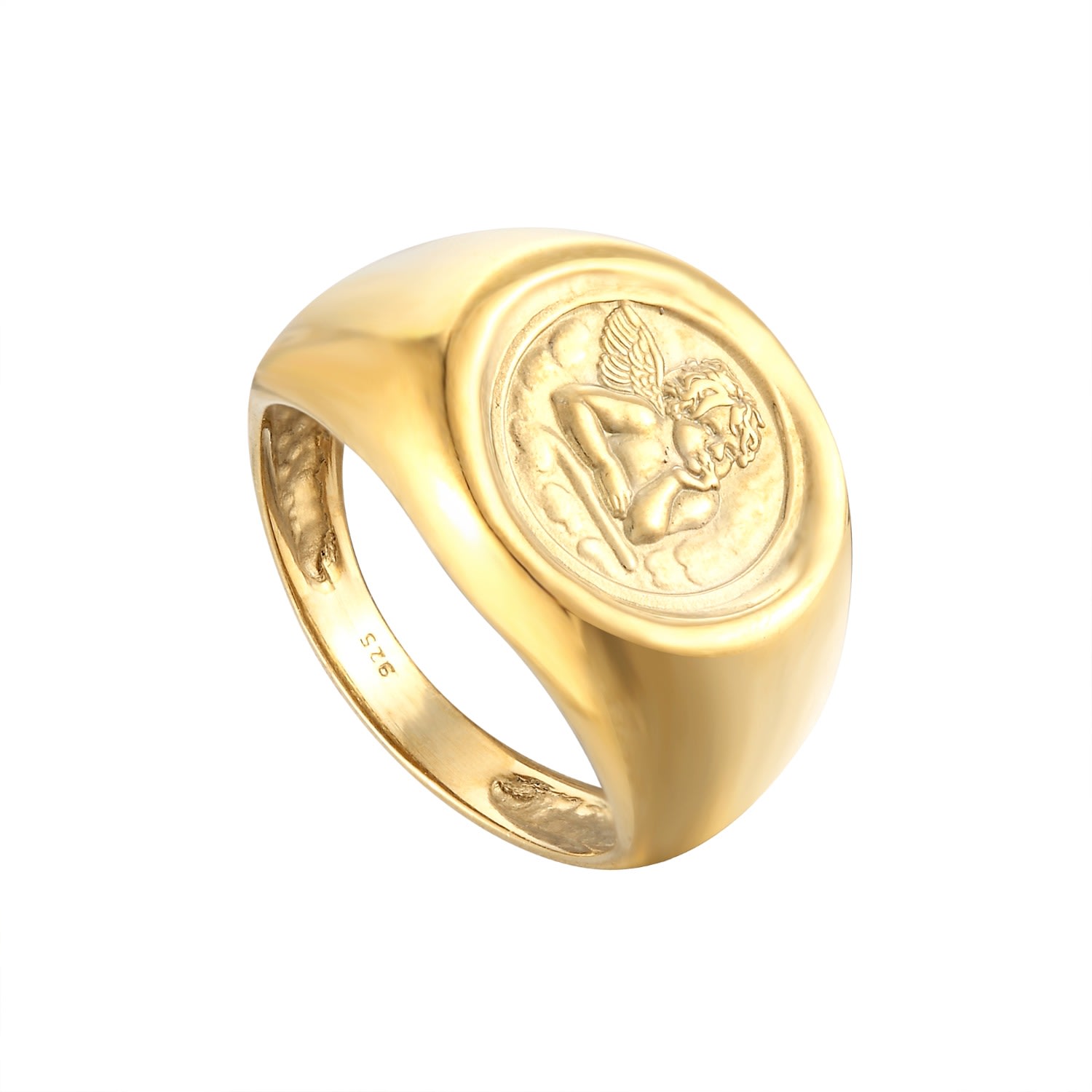 Women’s 22Ct Gold Vermeil Angel Cherub Signet Ring Seol + Gold