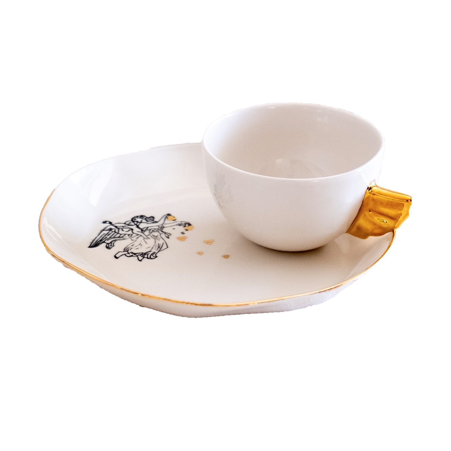 Maji Atelier Gold / Neutrals Volans Cup & Nuaj Angel Mother Plate Porcelain Set In Gold