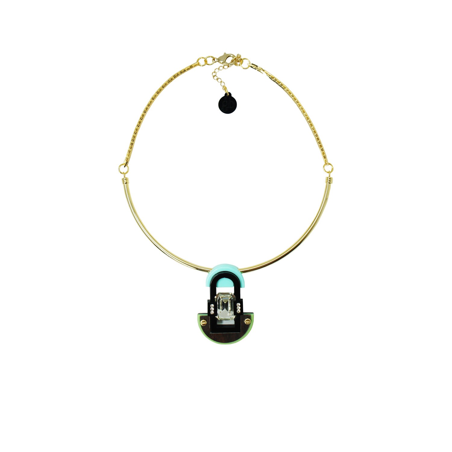 Gissa Bicalho Women's Handmade Acrylic Necklace Pendant Deco Mirror Rectangular Stone Green In Green