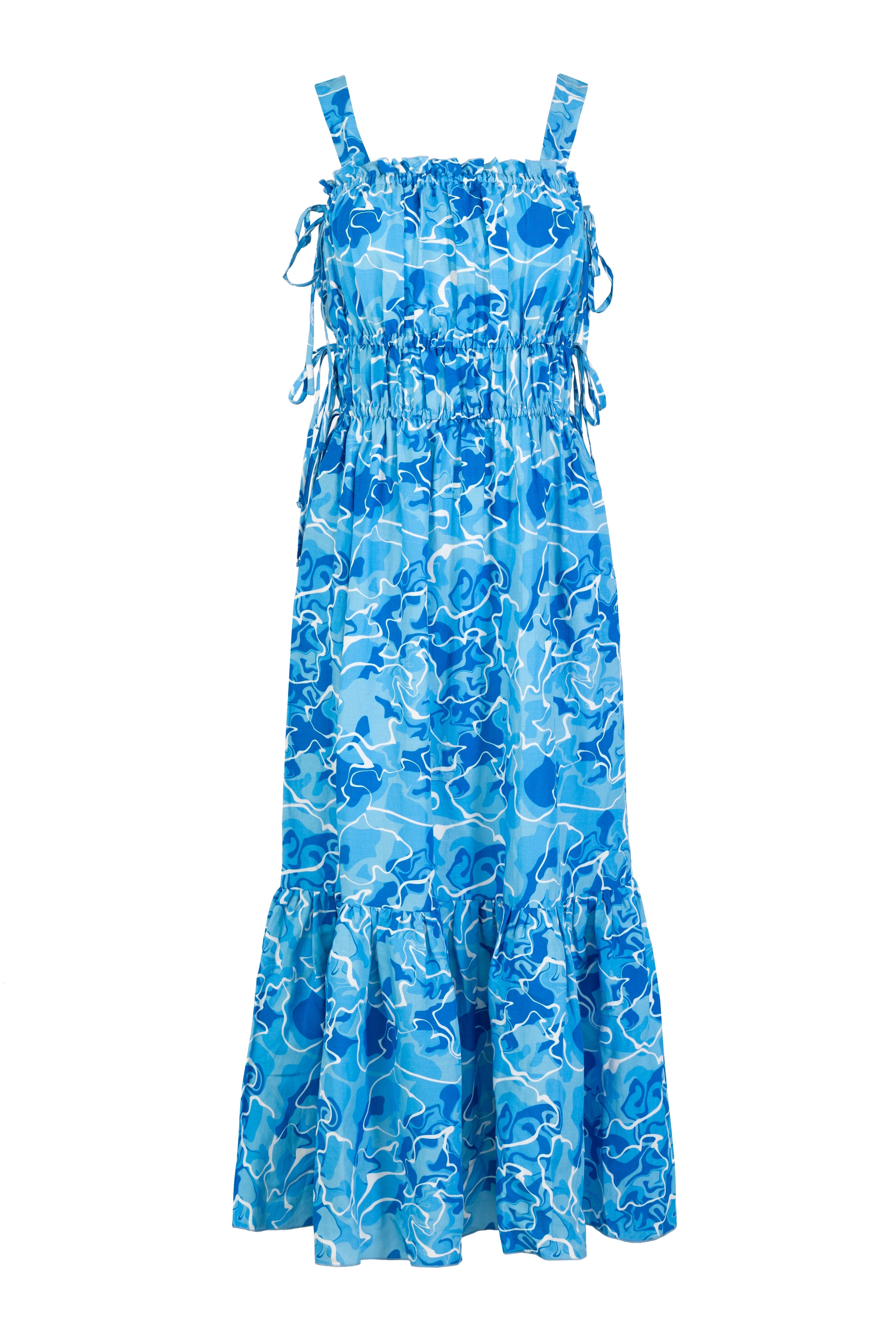 Jaaf Women's Blue Tie-detailed Midi Dress In Pool Water Print