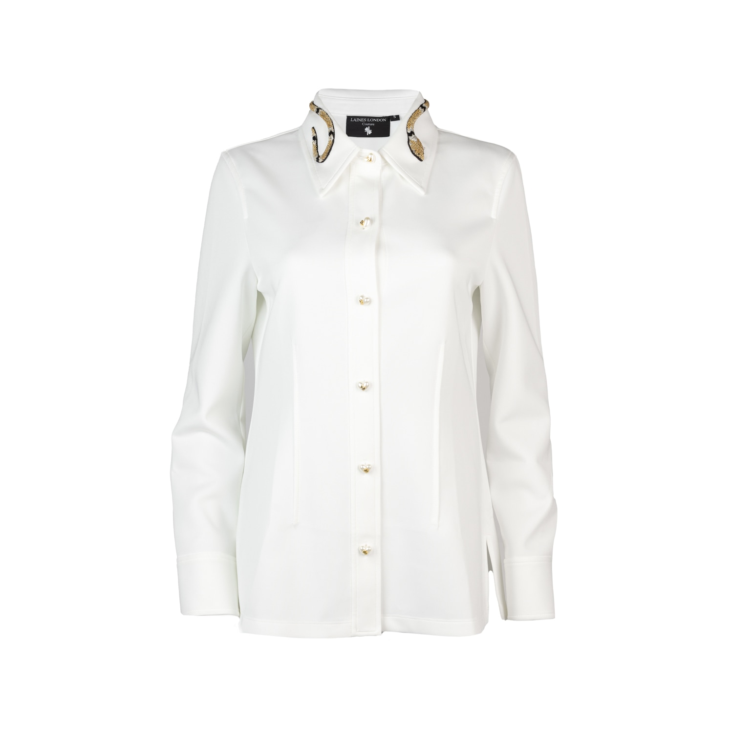 Laines London Women's Laines Couture Gold Snake Collar White Shirt