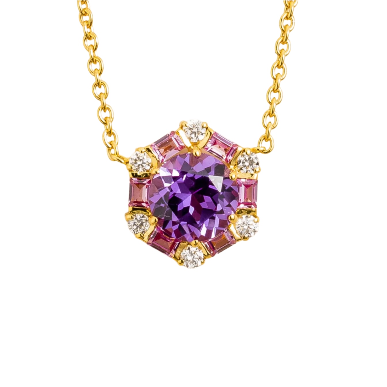 Juvetti Women's Gold / Pink / Purple Melba Gold Necklace Set With Purple Sapphire, Pink Sapphire & Diamond