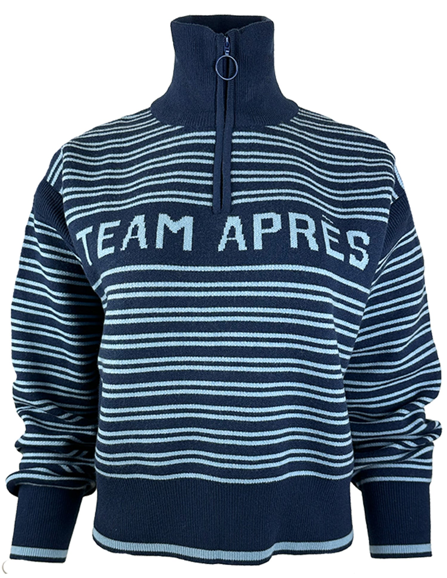 Team Event Women's Blue "team Après" Merino Wool Après Ski Quarter Zip Sweater In Blue