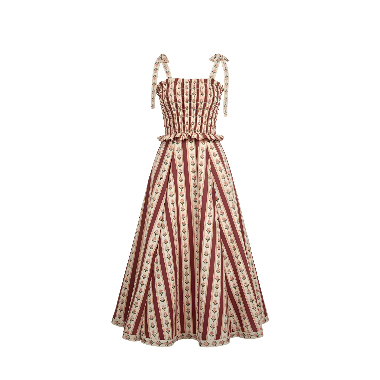 Women's Green / Pink / Red Taylor Tie-Up Hand Block Print Cotton Dress | Small | Echo of Pink