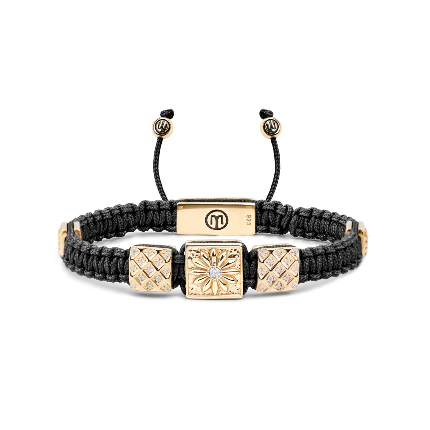 Mahigan Women's Black / Gold Triple Macráme Bracelet In Gold - White Moissanites & Black String