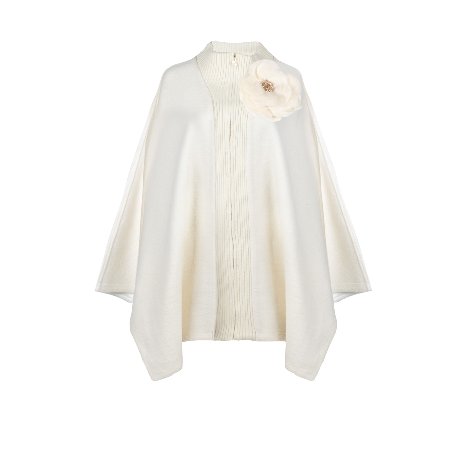 Laines London Women's White / Neutrals / Gold Laines Couture Wool Blend Zip Cape With Embellished Cream Corsage - In Gold/white