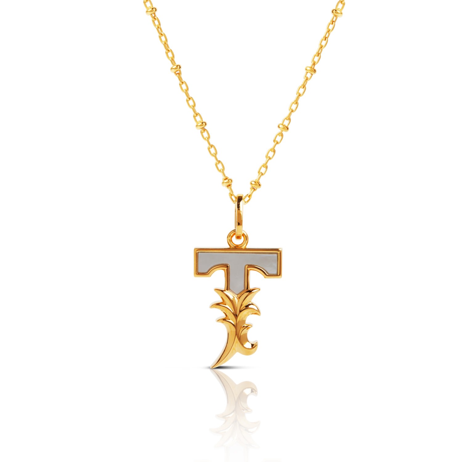 Women’s Gold Plated T Initial Necklace With Mother Of Pearl Kasun