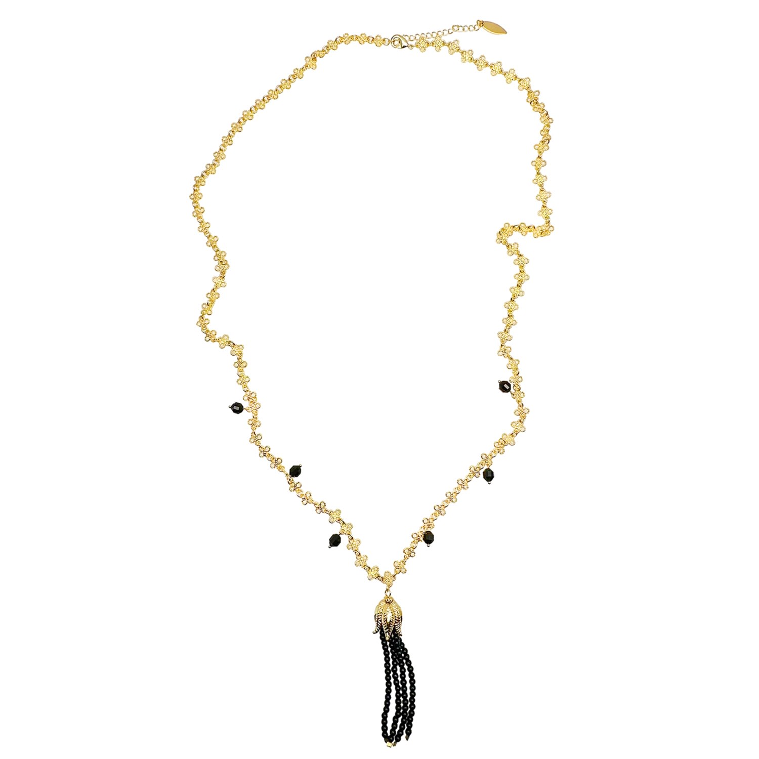 Women’s Black Obsidian With Tassel Chain Necklace Farra