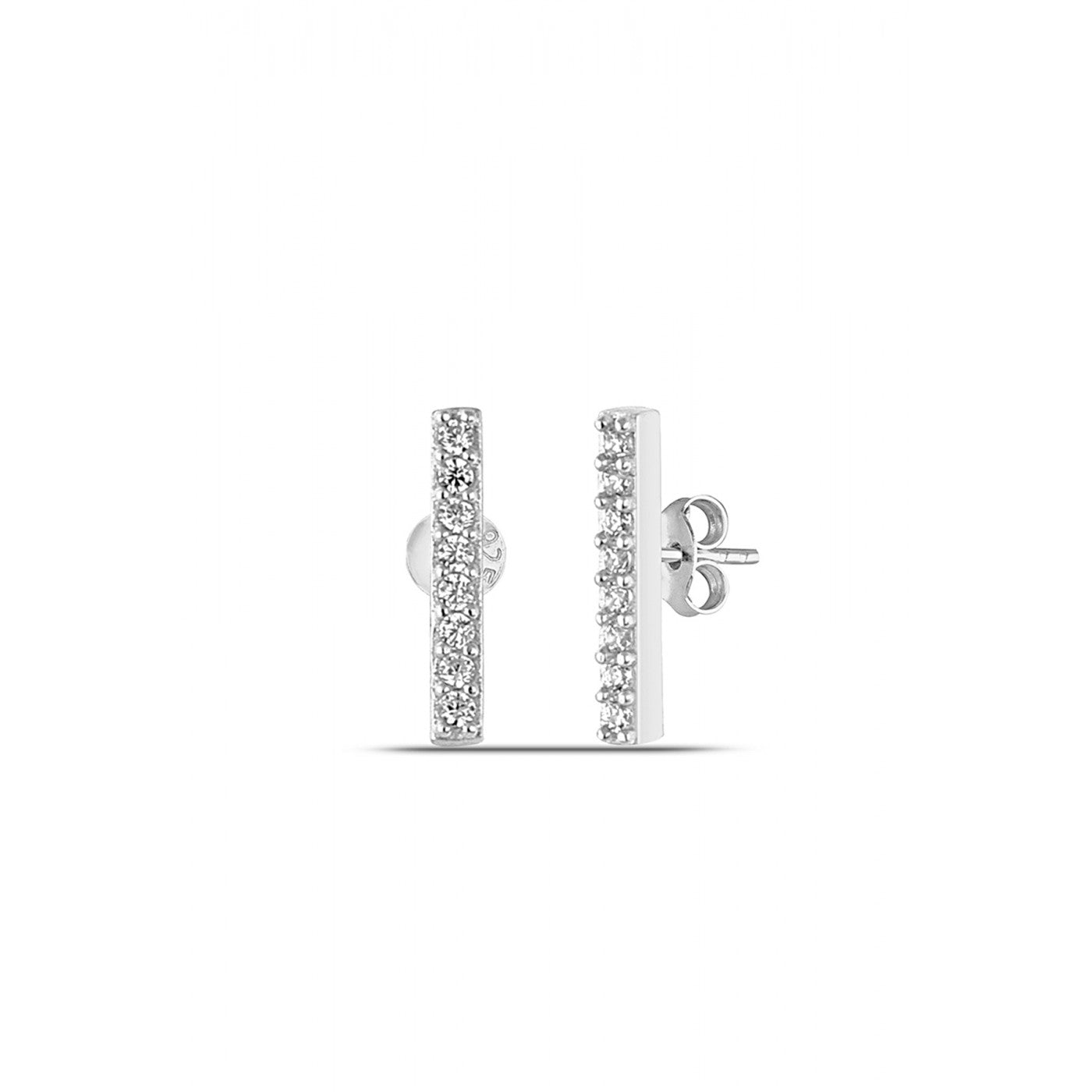 Spero London Women's Bar Stud Zirconia Earring Sterling Silver - Silver In Silver