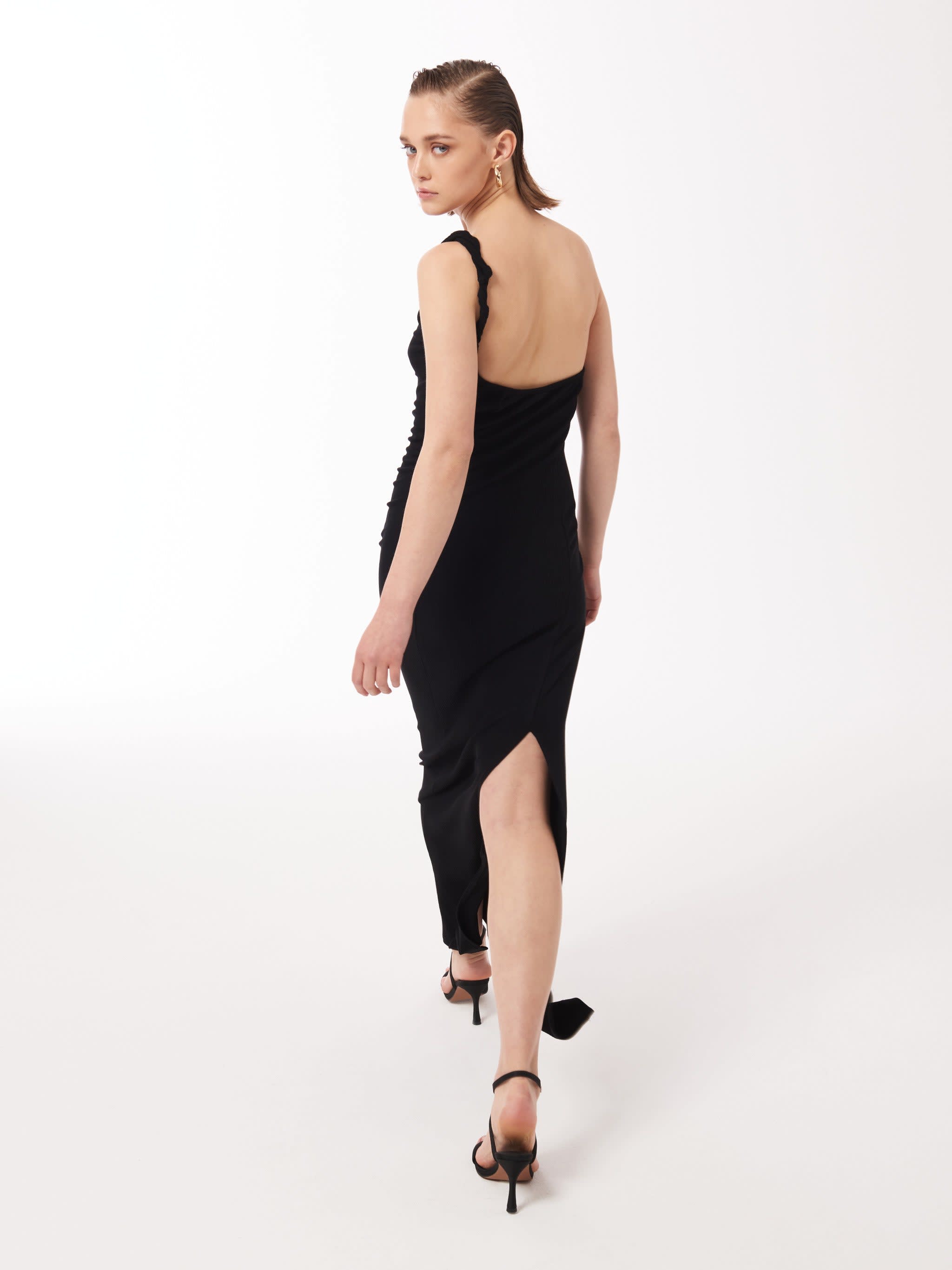 BLACK MONO-STRAP DRESS