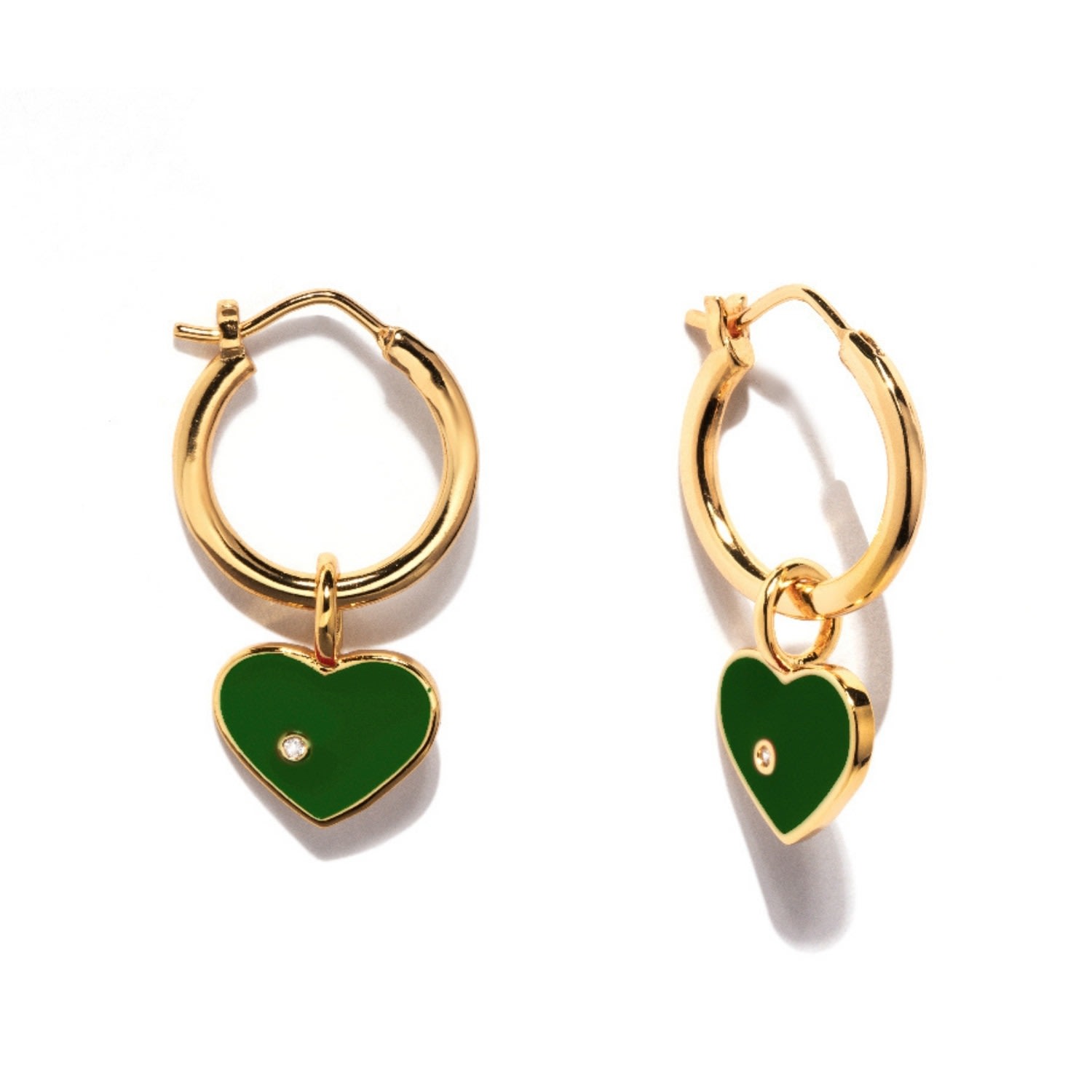 Women’s Gold / Green Green Heart Enamel Hoops Little Sky Stone