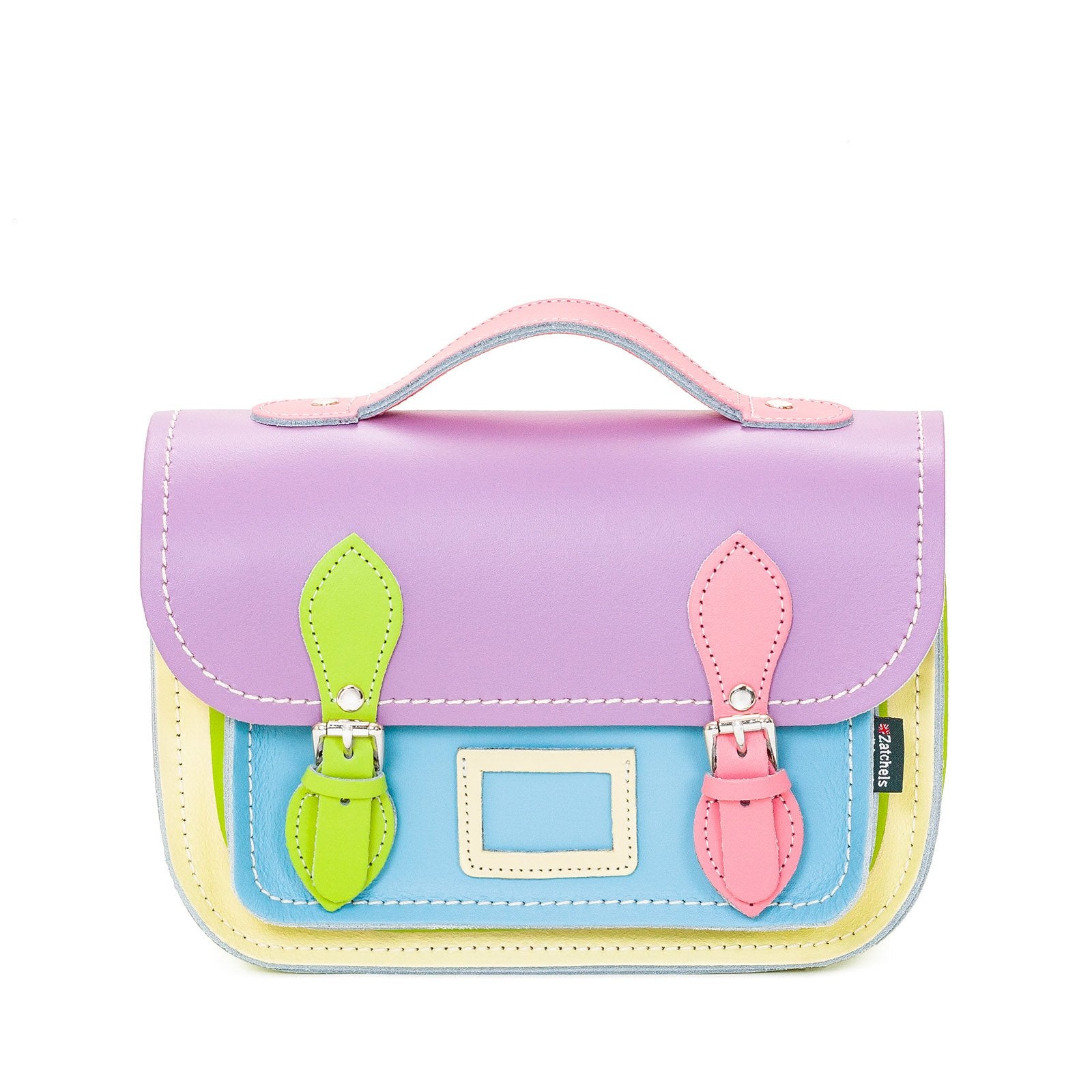 Zatchels Women's Leather Midi Satchel - Pastel Kaleidoscope In Black