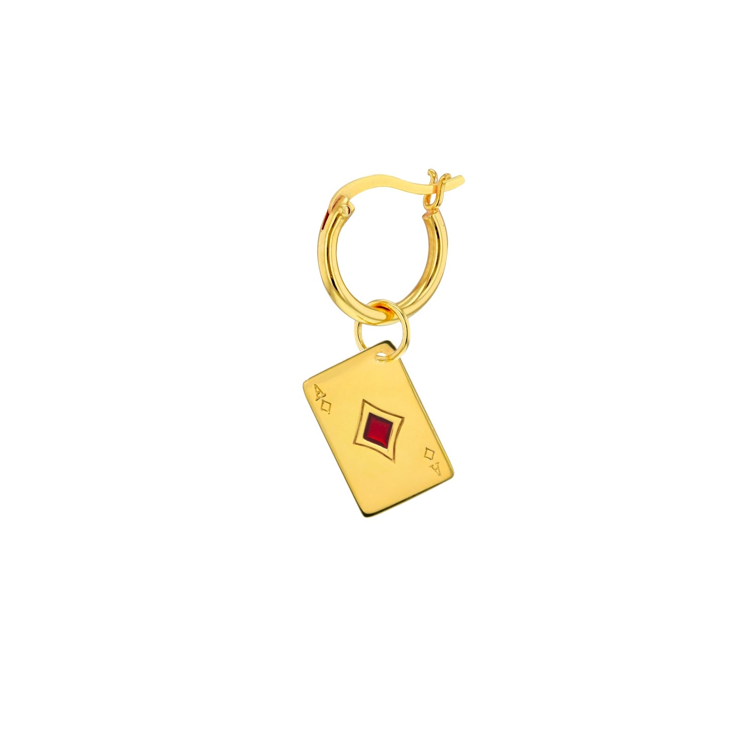 Women’s Gold / Red 18Kt Gold Plated & Red Enamel Ace Of Diamonds Charm On Gold Hoop True Rocks