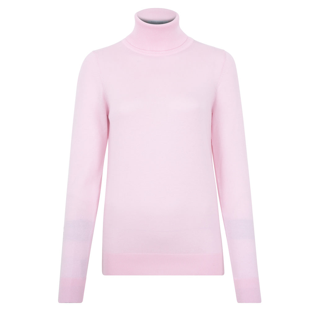 Pink / Purple Womens Terri Ultra-Fine Cotton Roll Neck Long Sleeve Jumper - Soft Pink Medium Paul James Knitwear