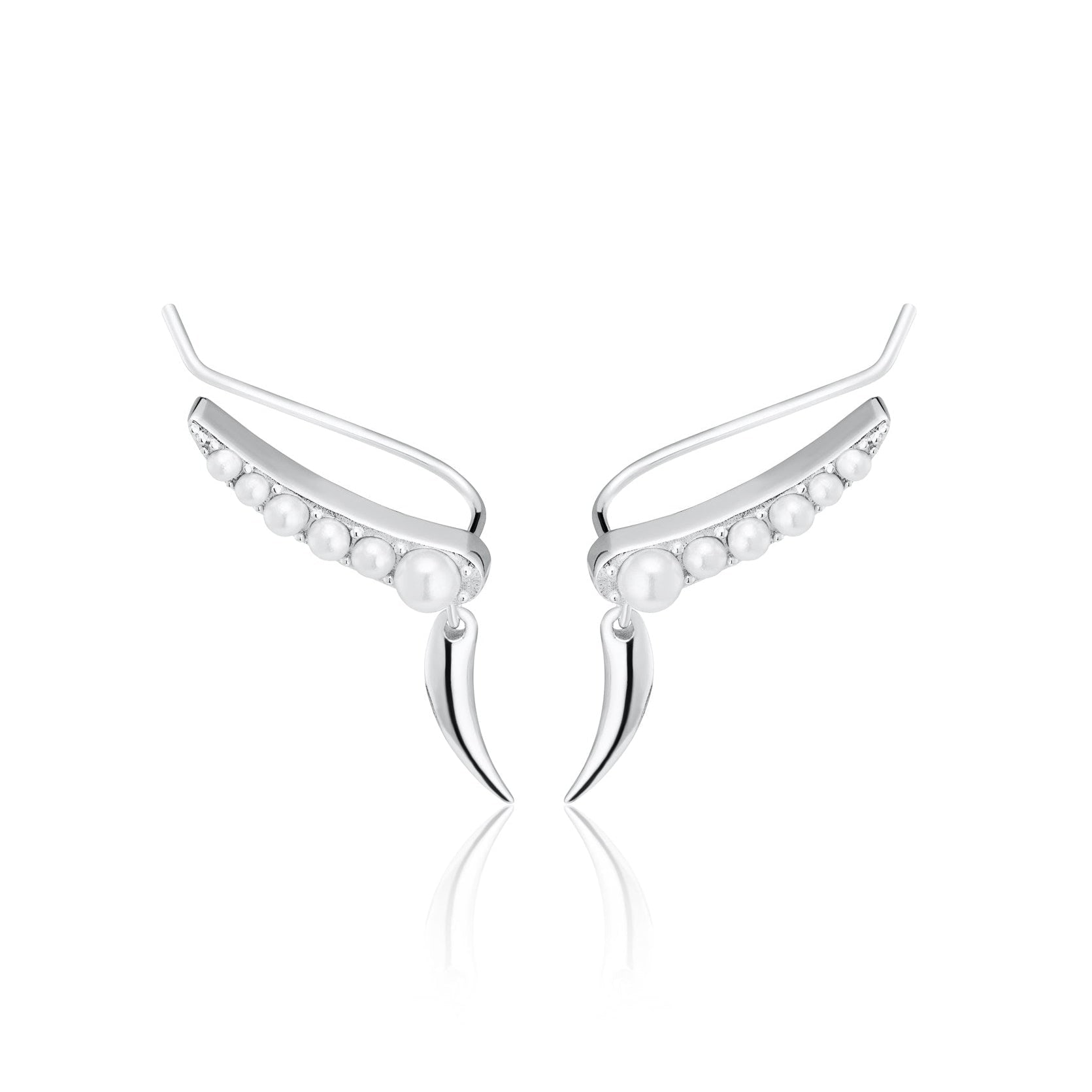 Scream Pretty Women's Silver Pearl Ear Climber Earrings With Claw Drop