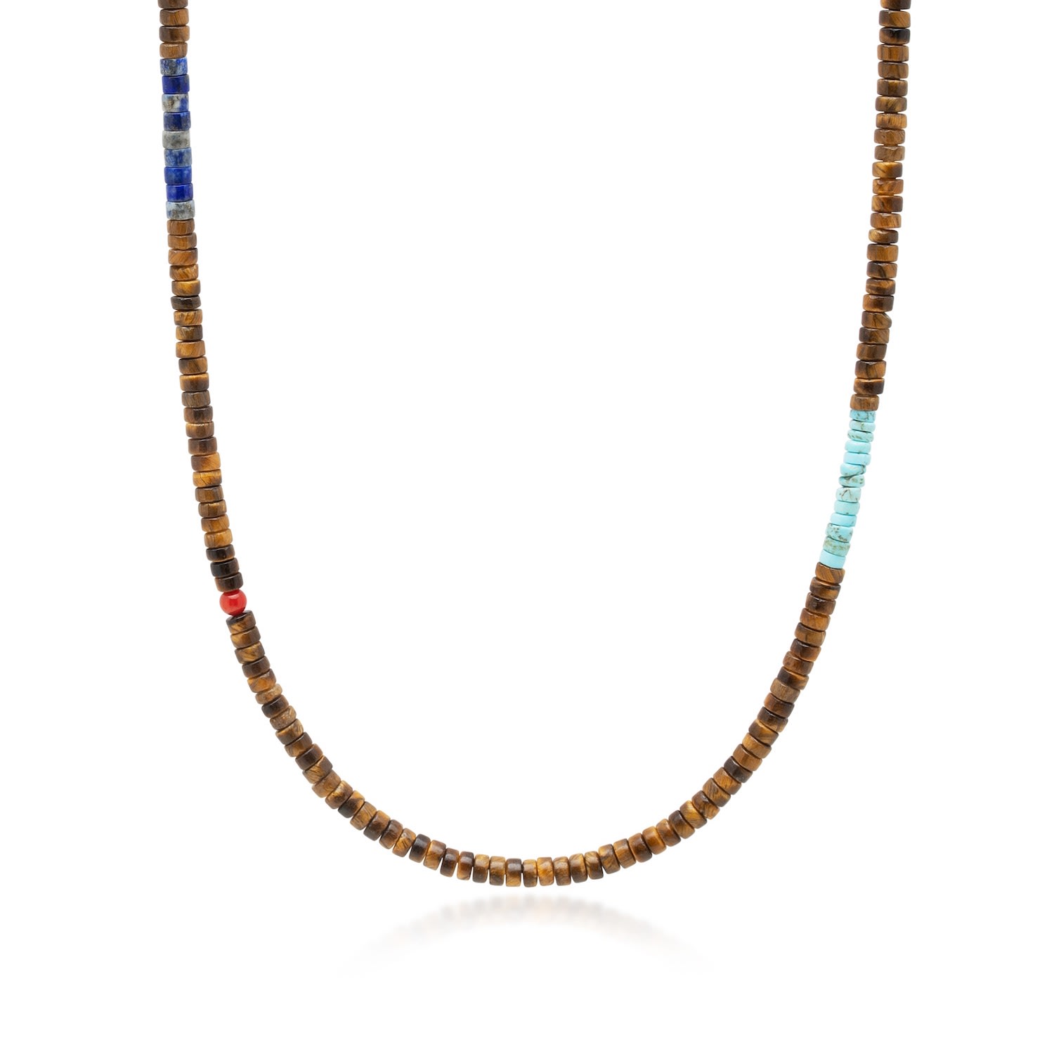 Nialaya Men's Brown Tiger Eye Heishi Necklace With Blue Lapis And Turquoise In Brown