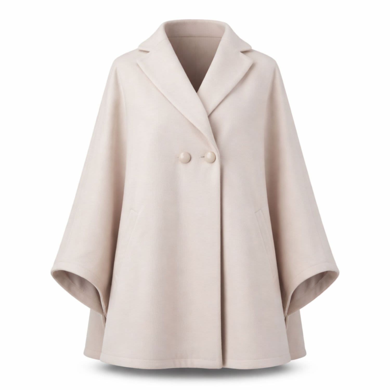 Wool Poncho Cape Coat With Buttons In Off White | Nikka Place