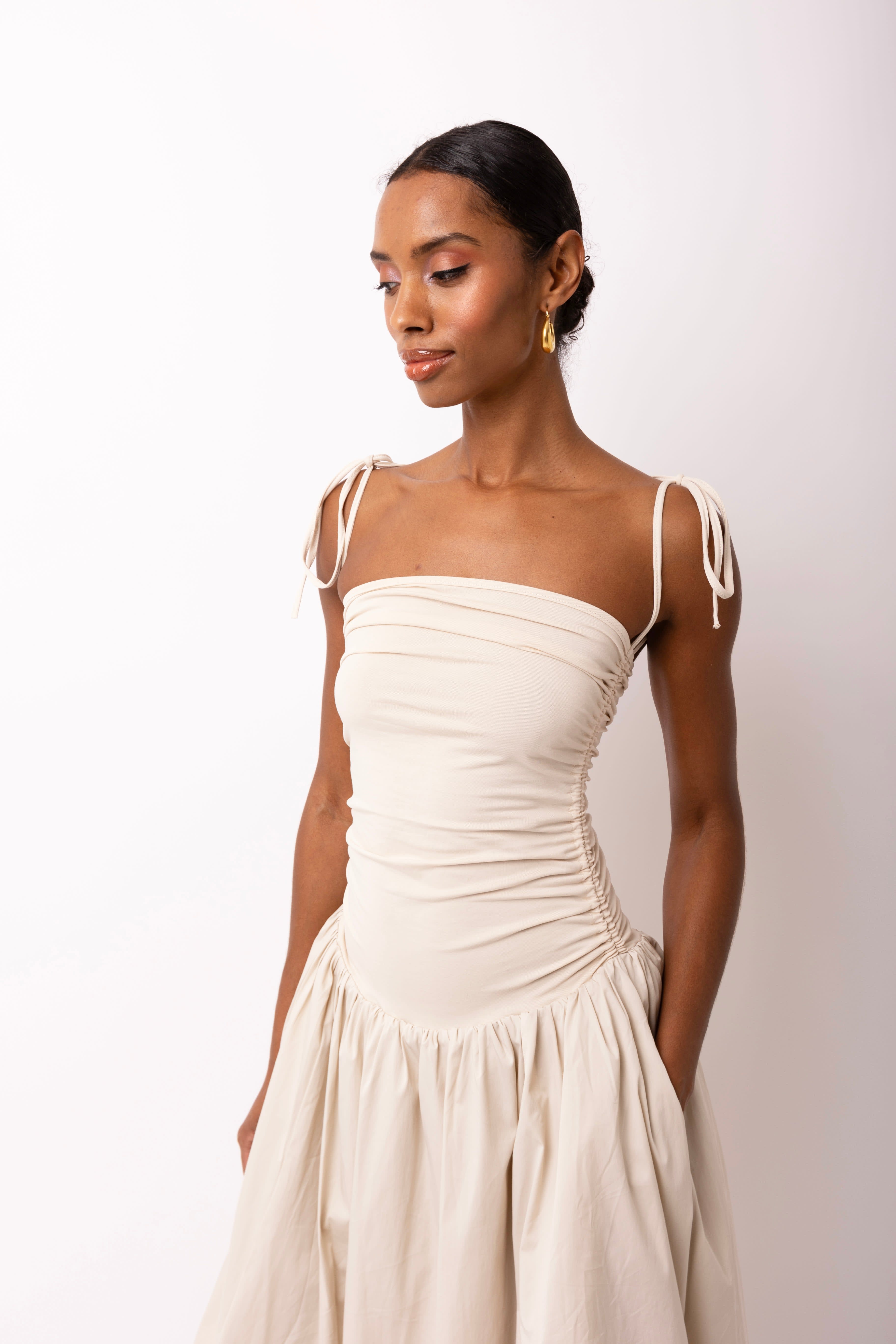 Alexa Cream Milk Puffball Midi Dress | AMY LYNN | Wolf & Badger