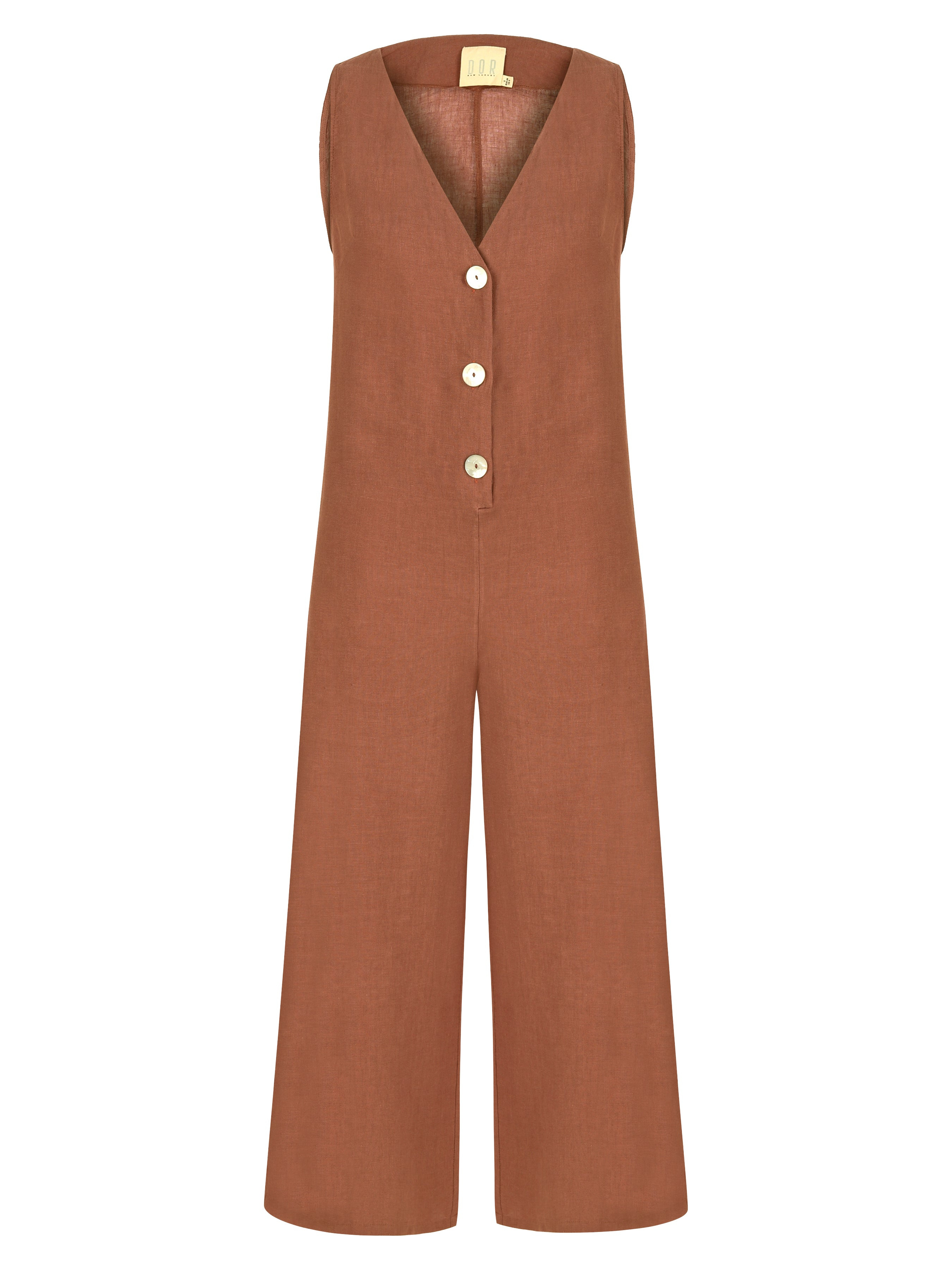 Dor Raw Luxury Women's Brown By The Lake Maggiore Linen Jumpsuit - Terracotta