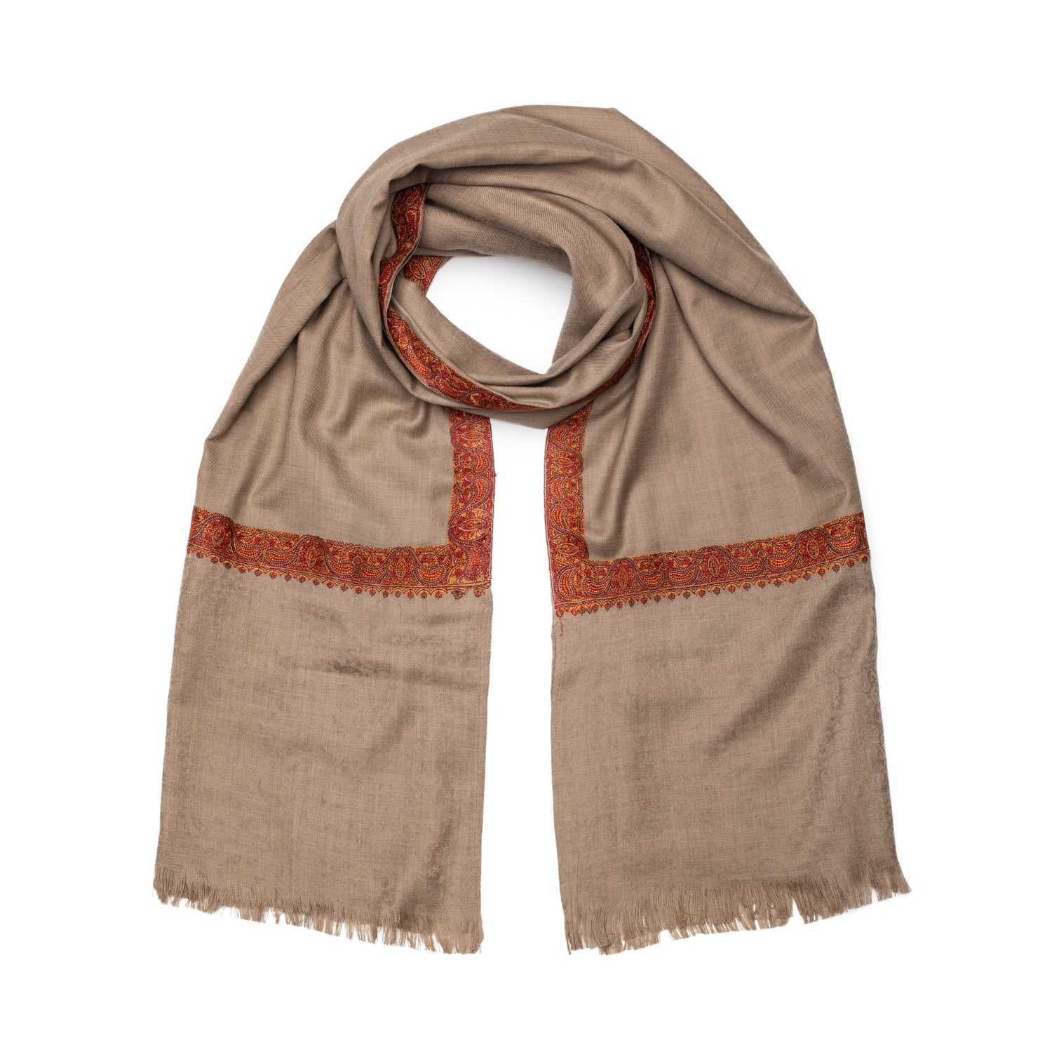 Women’s Brown Sahara Pure Cashmere Embroidered Scarf And Shawl Vasiliki Atelier