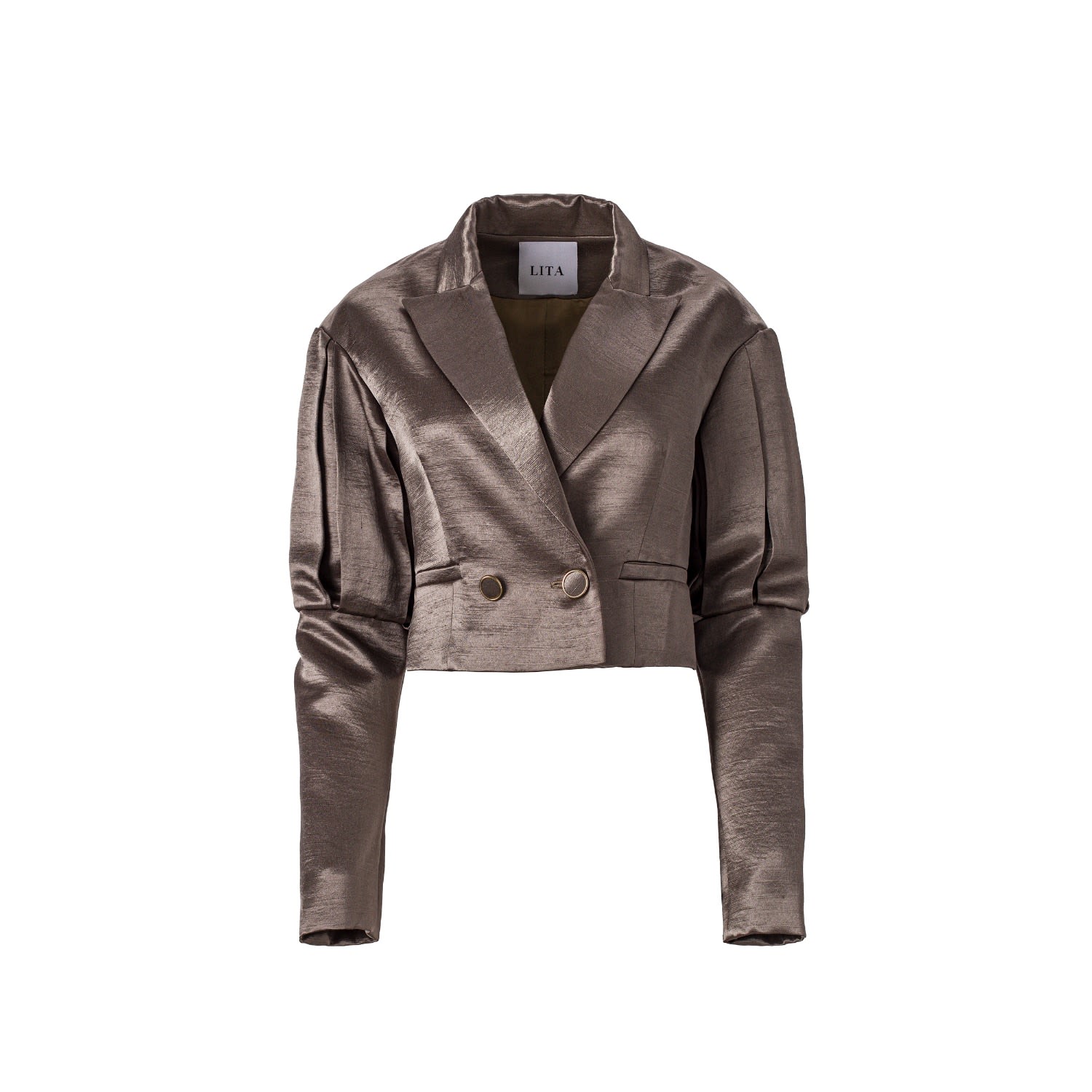 Women's Grey / Silver Statement Cropped Blazer In Liquid Silver | Small | Lita Couture