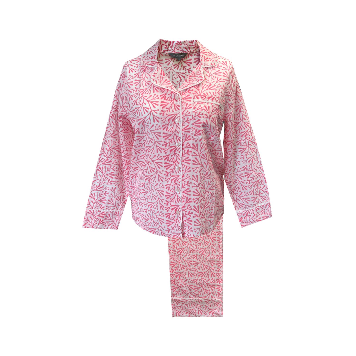 Lime Tree Design Women's Pink / Purple Block Printed Pyjamas Pink Bud In Pink/purple