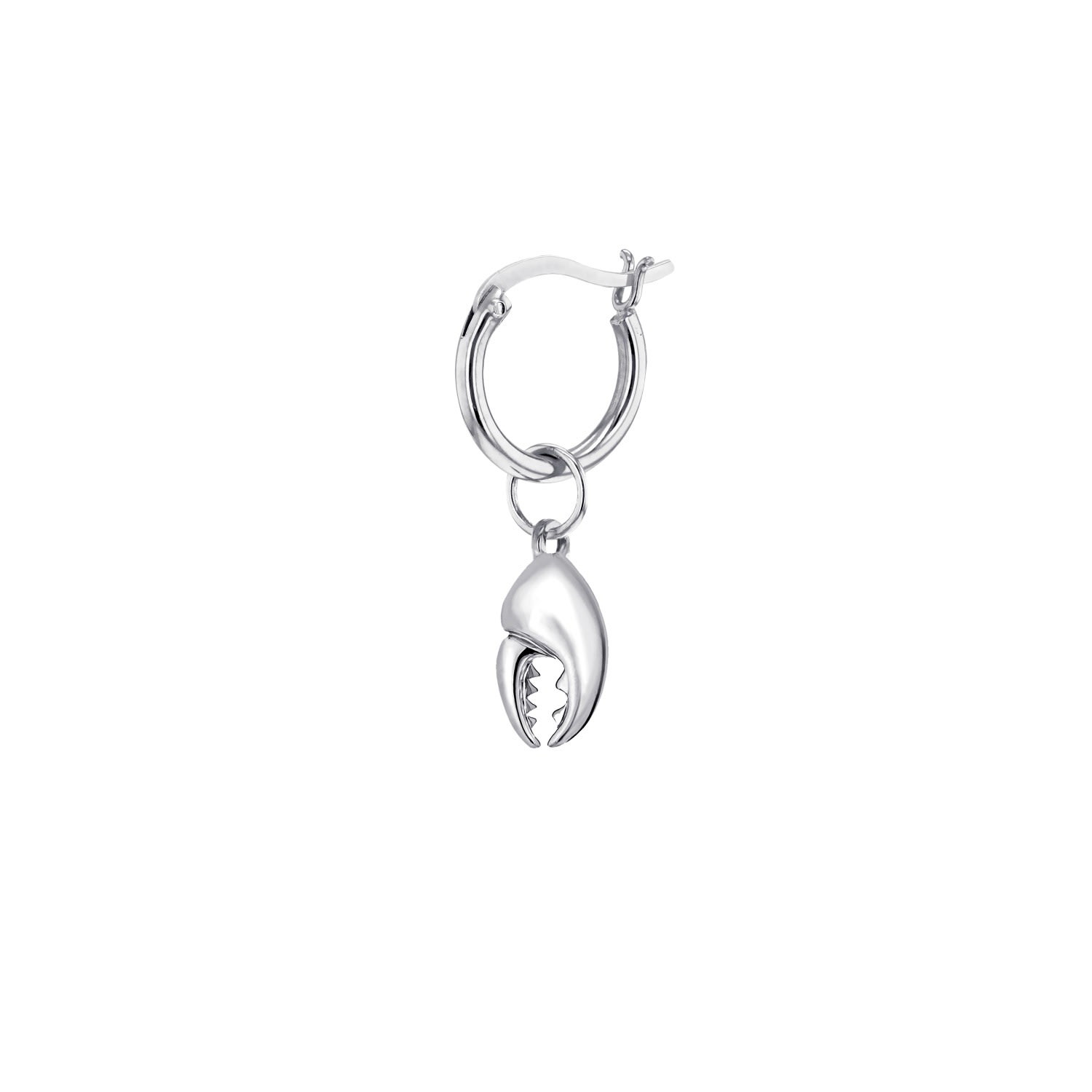 True Rocks Women's Mini Crab Claw Charm In Sterling Silver On Silver Hoop In Metallic