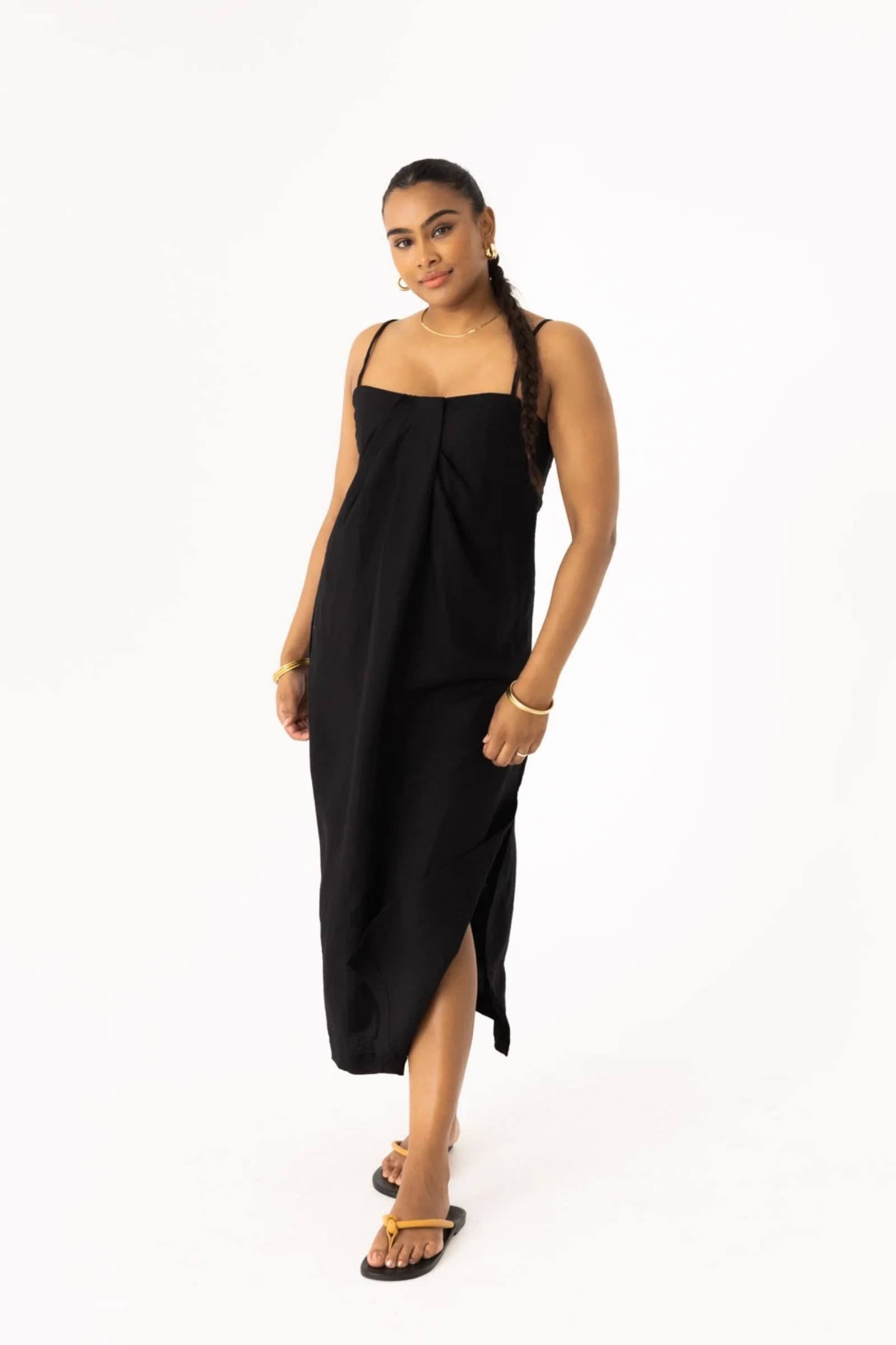 Pleated Linen Bra Dress Black, AMIRA Collective