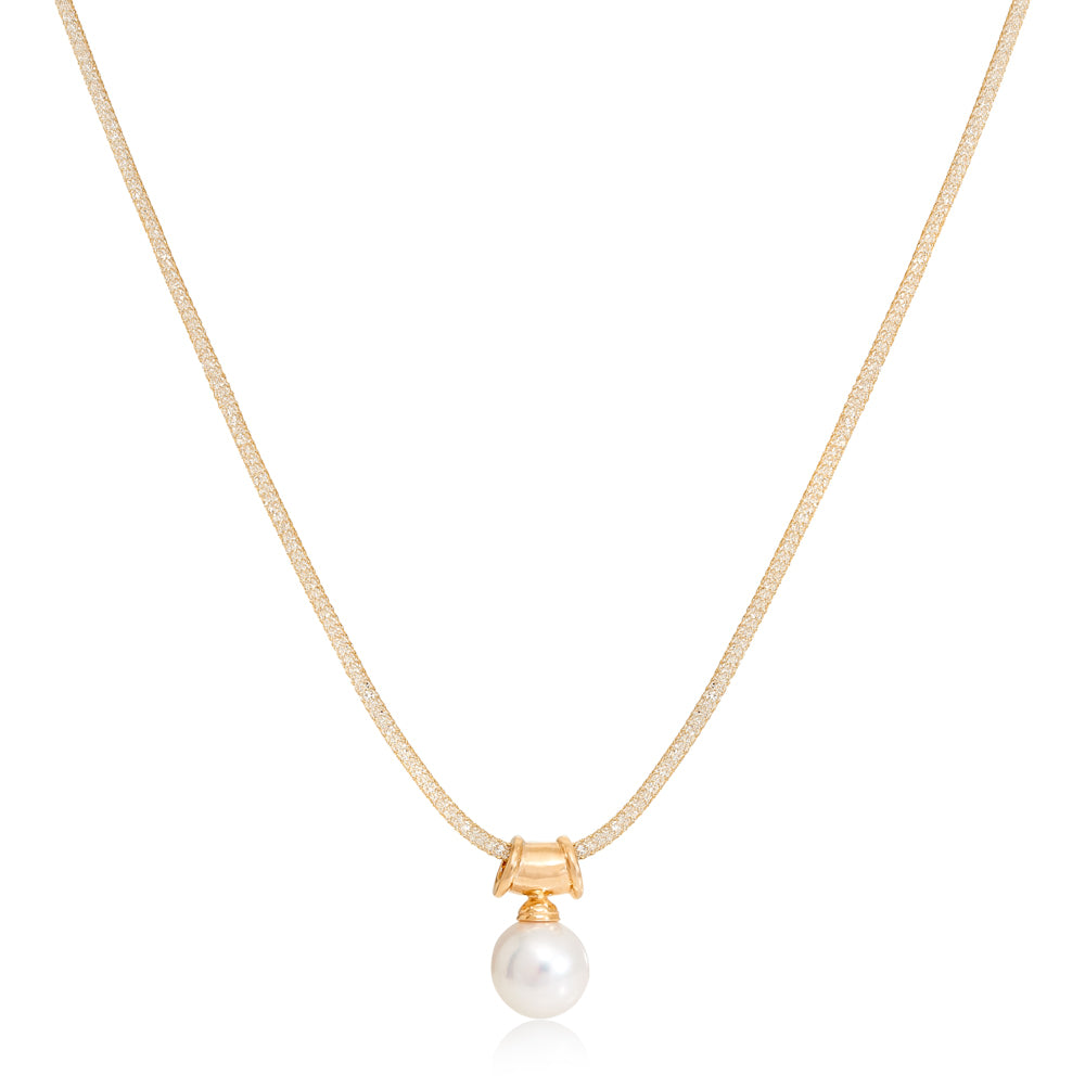 Women’s White / Gold Credo Large Cultured Freshwater Pearl Pendant On Gold Plated Silver Bale On Gold Mesh Necklace Pearls of the Orient Online